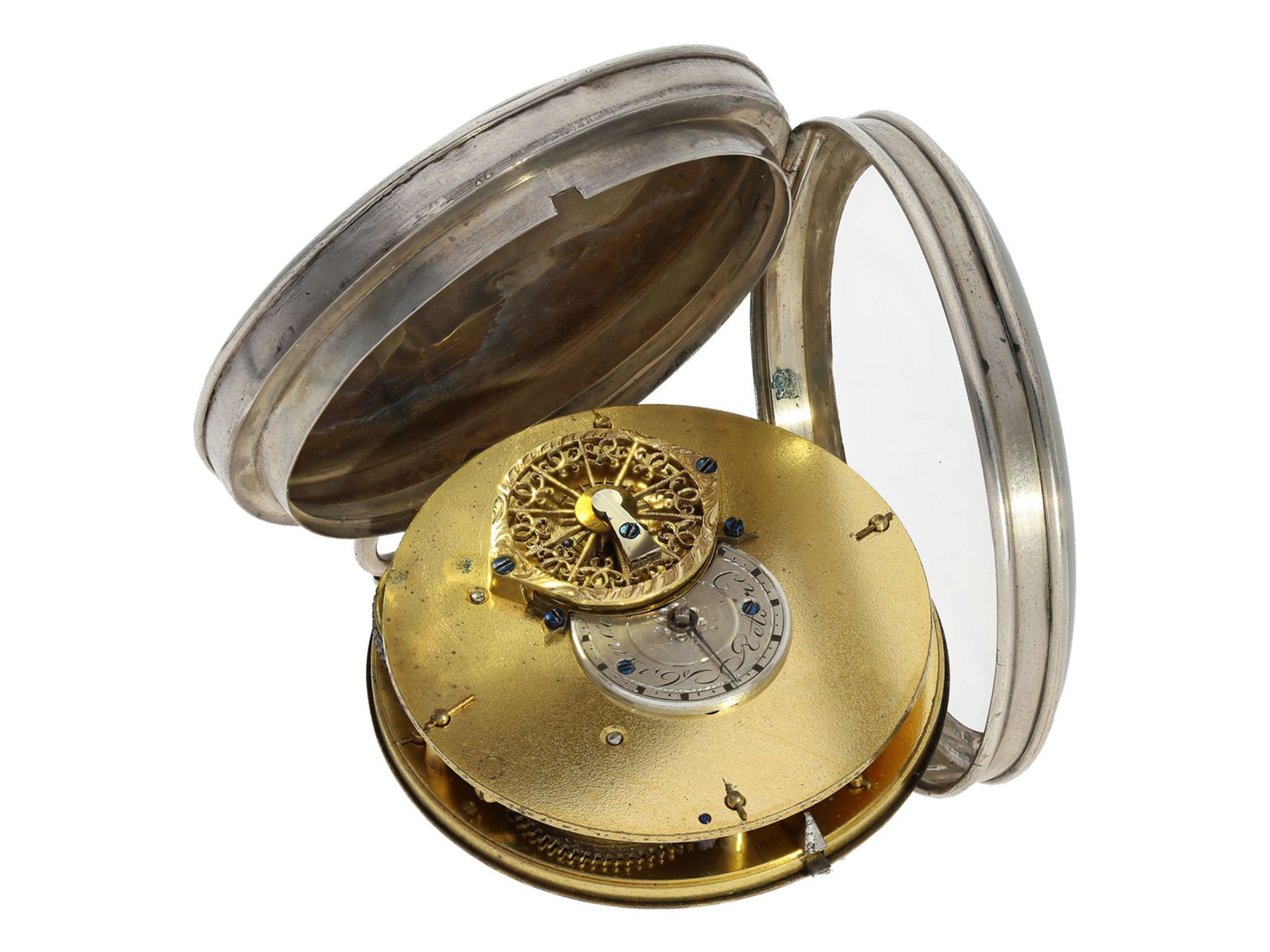 Pocket watch: rare verge watch with calendar and centre seconds, probably France around 1800 - Image 3 of 5