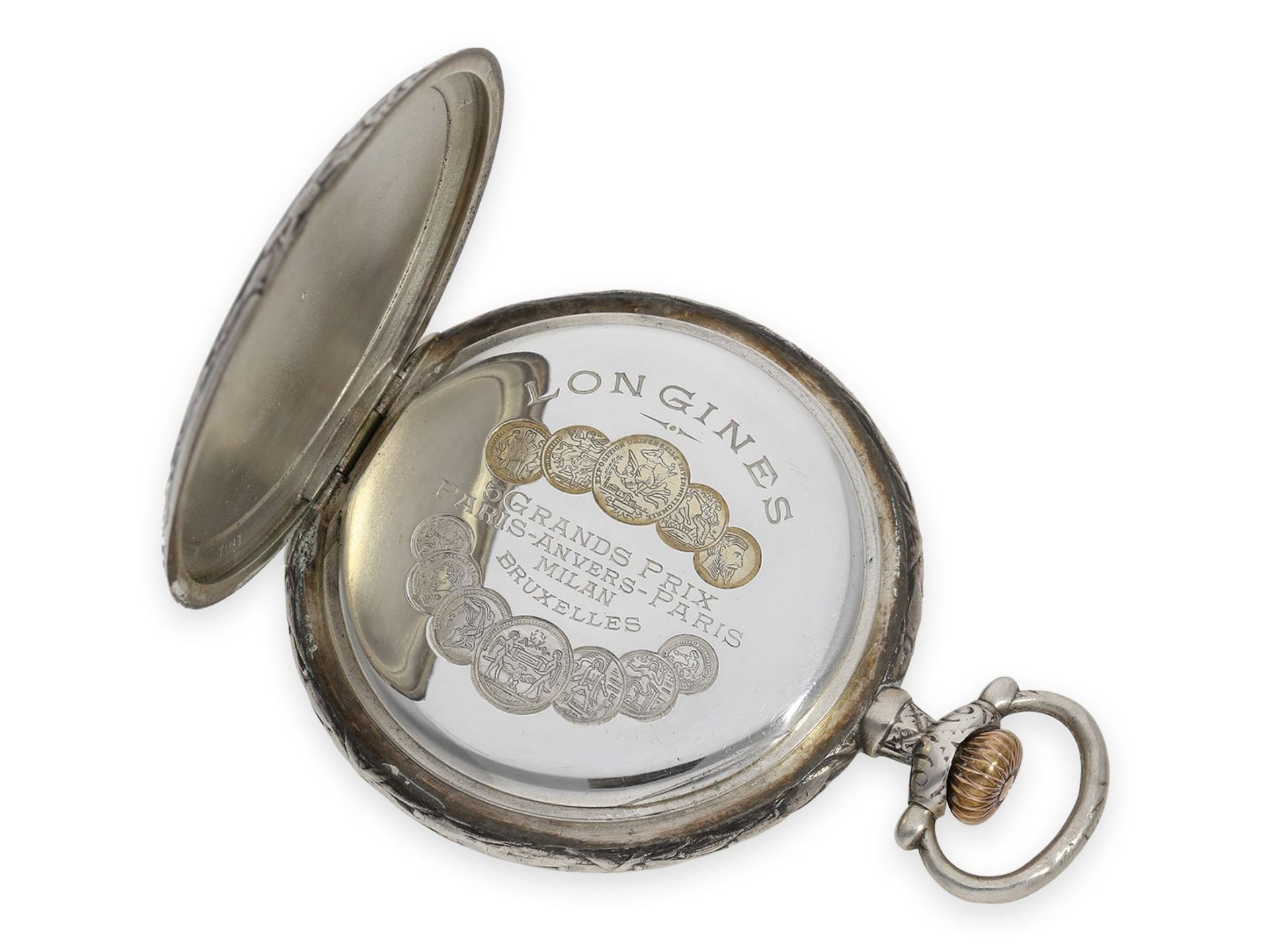 Taschenuhr: seltene Longines Schützenuhr, Bern 1914, mit dazugehöriger schwerer silberner Uhre - Bild 5 aus 9