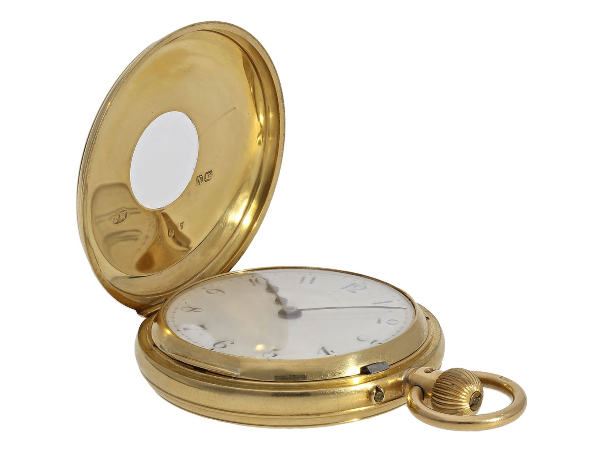 Taschenuhr: feine englische Halb-Savonnette, 18K Gold, George Cook London No.26167, Hallmarks Lo - Bild 5 aus 6