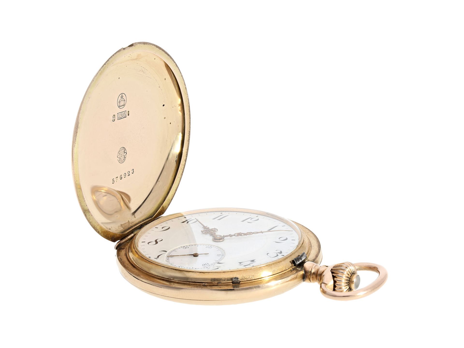 Pocket watch: heavy and large pink gold hunting case watch by IWC Schaffhausen, ca. 1910 - Bild 4 aus 8