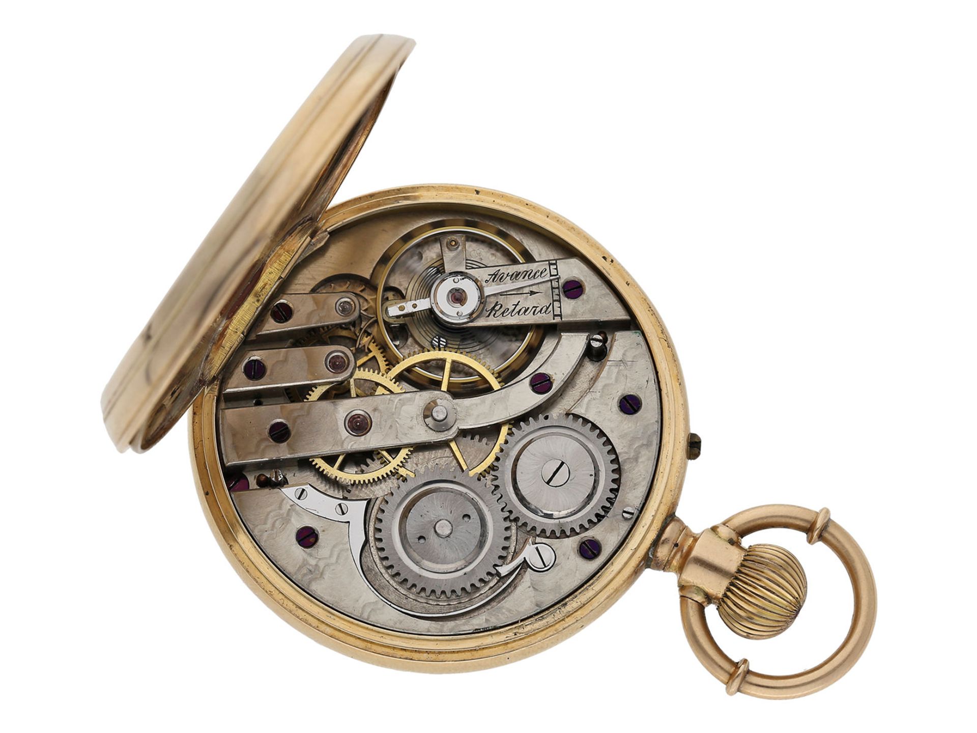 Taschenuhr: interessante, frühe goldene Genfer Kalender-Uhr mit zentralem Zeigerdatum und Präz - Bild 3 aus 6