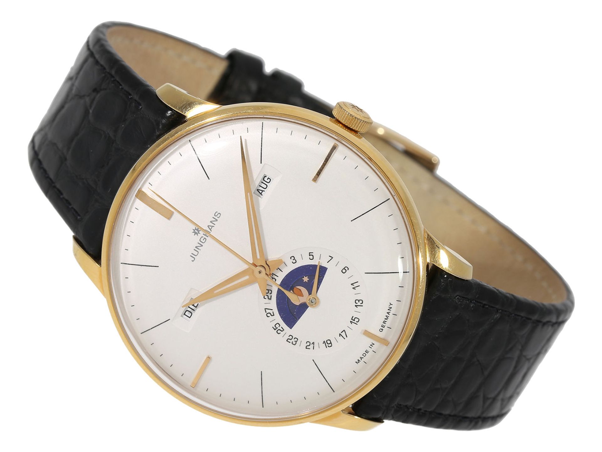 Armbanduhr: große astronomische, automatische neuwertige Herrenuhr, Junghans Meister Kalender R