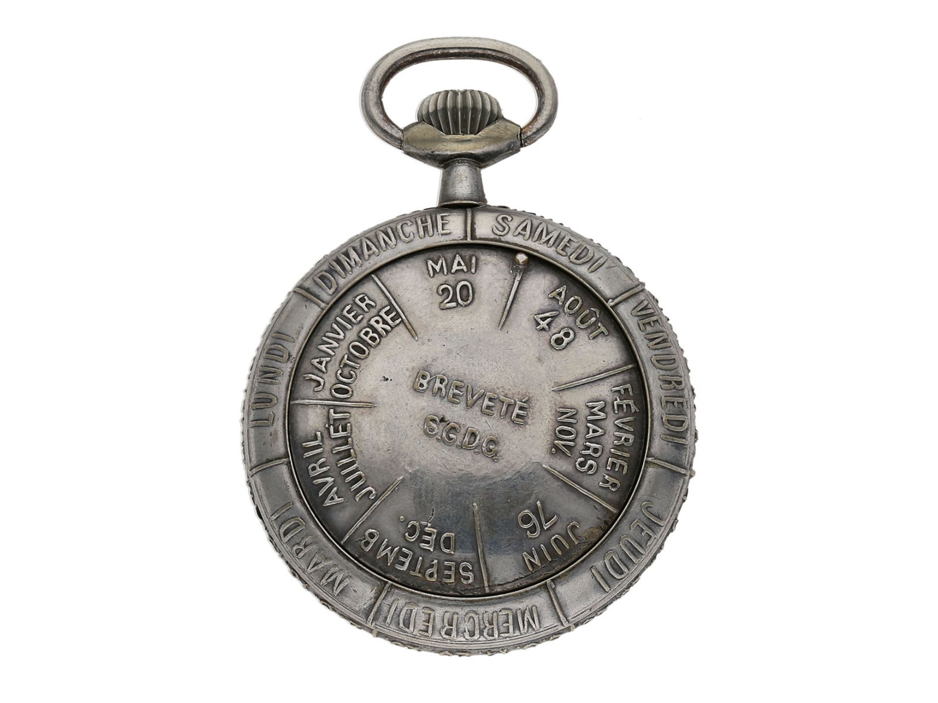 Taschenuhr: sehr seltene Taschenuhr mit beidseitigem, manuellen Jahreskalender, Frankreich um 19 - Bild 2 aus 5