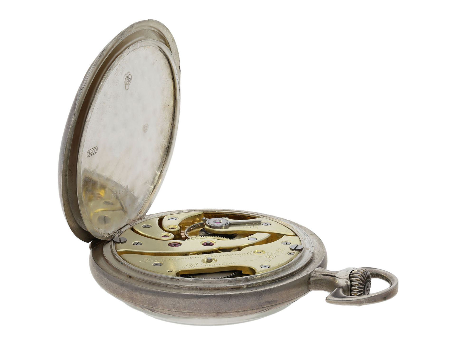 Taschenuhr: einzigartiges Chronometer mit Jugendstil-Reliefgehäuse, Schuluhr "Technicum Cantona - Bild 4 aus 5