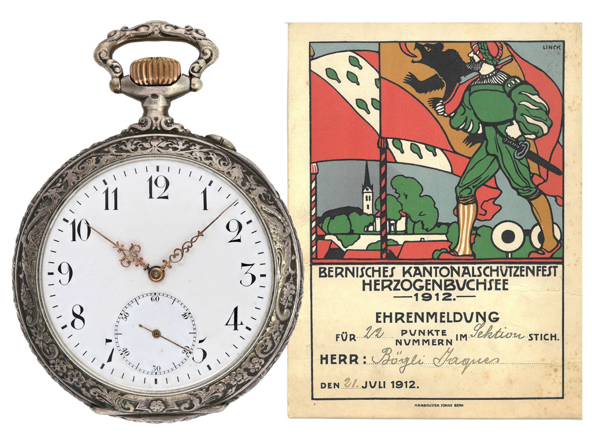 Taschenuhr: seltene Longines Schützenuhr, Bernisches Kantonalschützenfest Herzogenbuchsee 1912 - Bild 7 aus 7