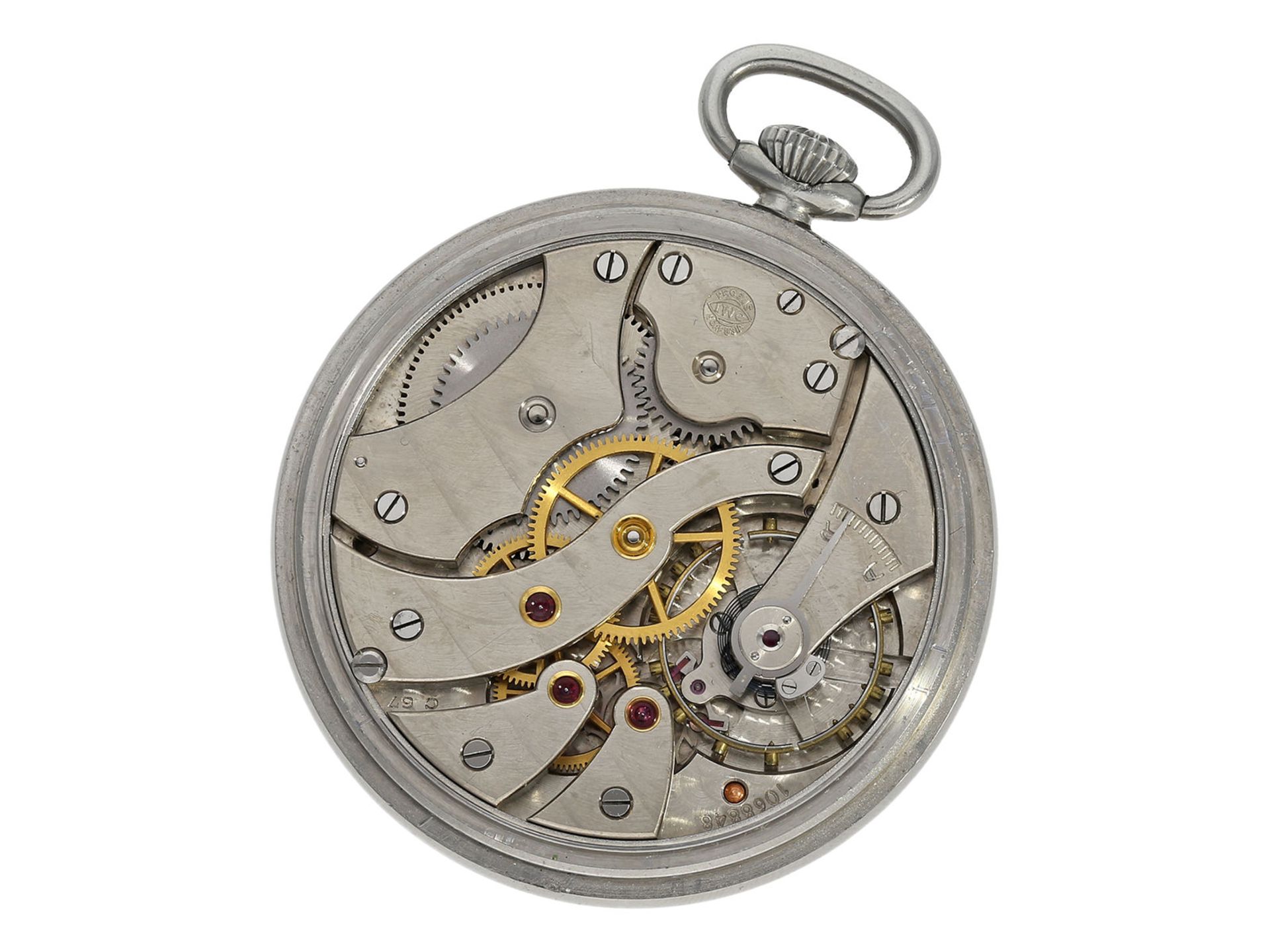 Pocket watch: very beautiful and rare IWC steel case pocket watch, Art déco, ca. 1940 - Bild 2 aus 5