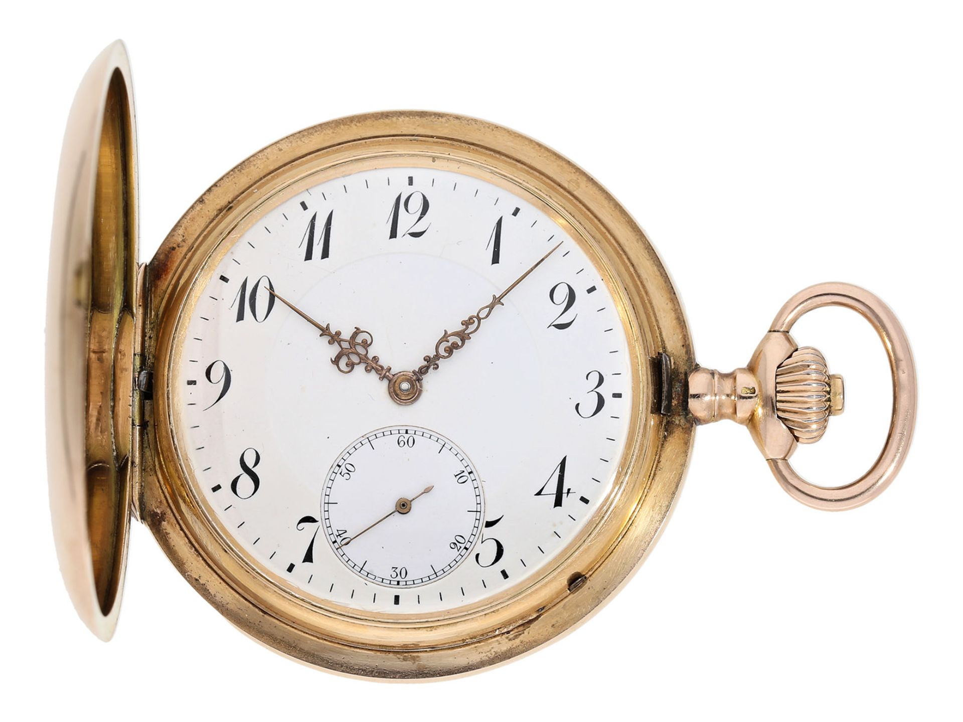 Pocket watch: heavy and large pink gold hunting case watch by IWC Schaffhausen, ca. 1910