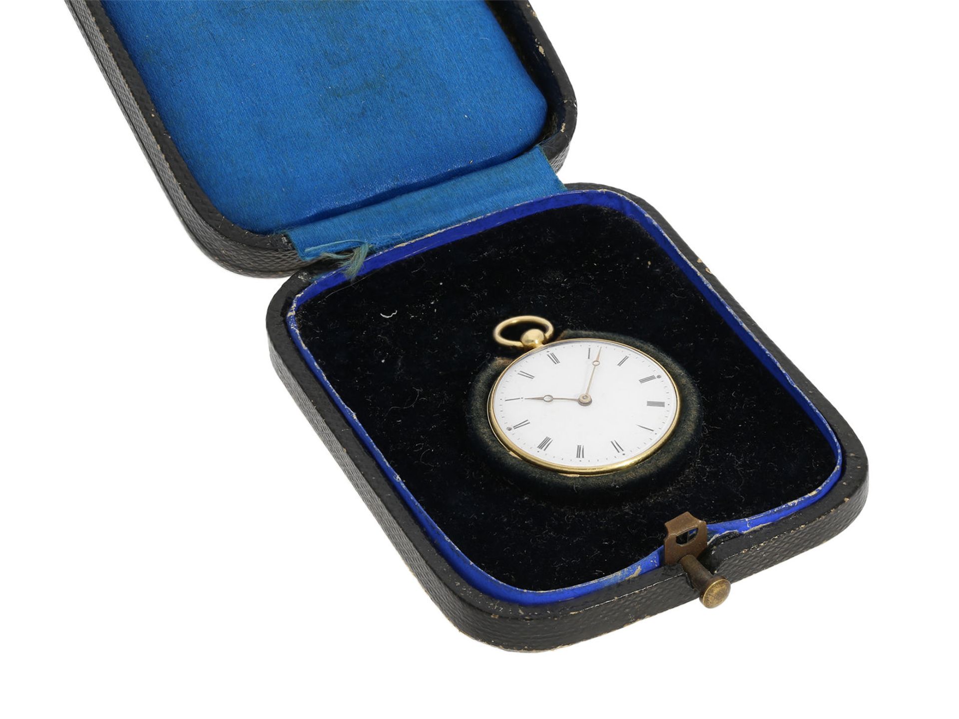 Taschenuhr: exquisite Miniatur-Lepine mit Jaspis-Gehäuse, Originalschlüssel und Originalbox, J - Bild 7 aus 8