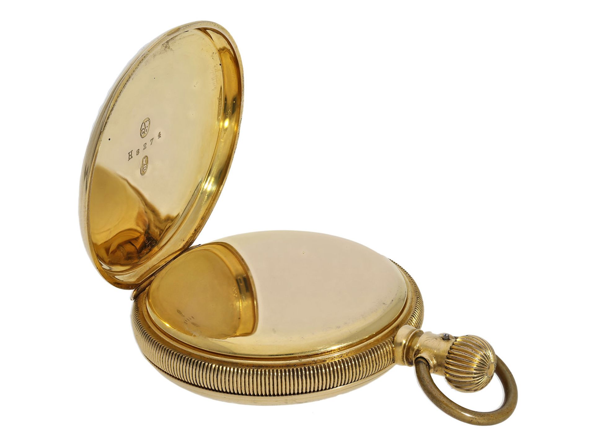 Taschenuhr: schwere, frühe amerikanische Goldsavonnette in seltener 18K Ausführung, Waltham No - Image 3 of 7