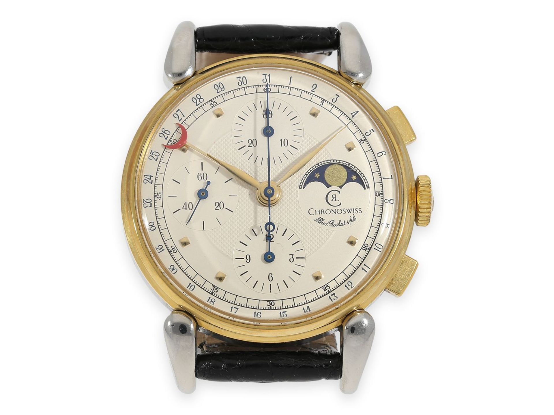 Armbanduhr: neuwertiger astronomischer Chronograph, Chronoswiss "Alfred Rochat & Fils" Ref.77890 - Bild 2 aus 4