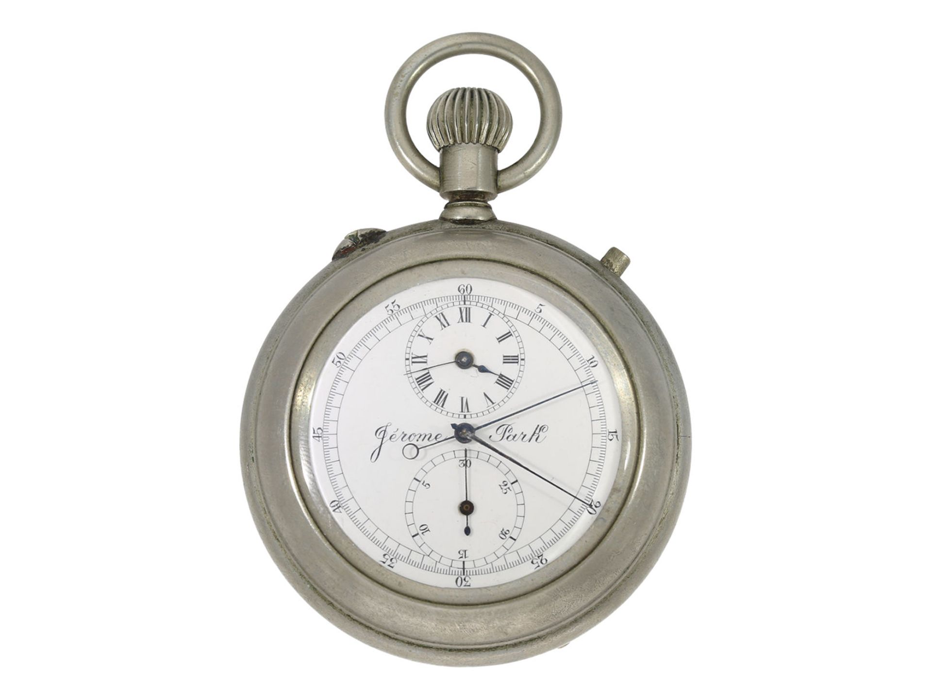 Taschenuhr: seltener Chronograph mit Schleppzeiger und Register, "Guinand's Jerome Park", ca.191