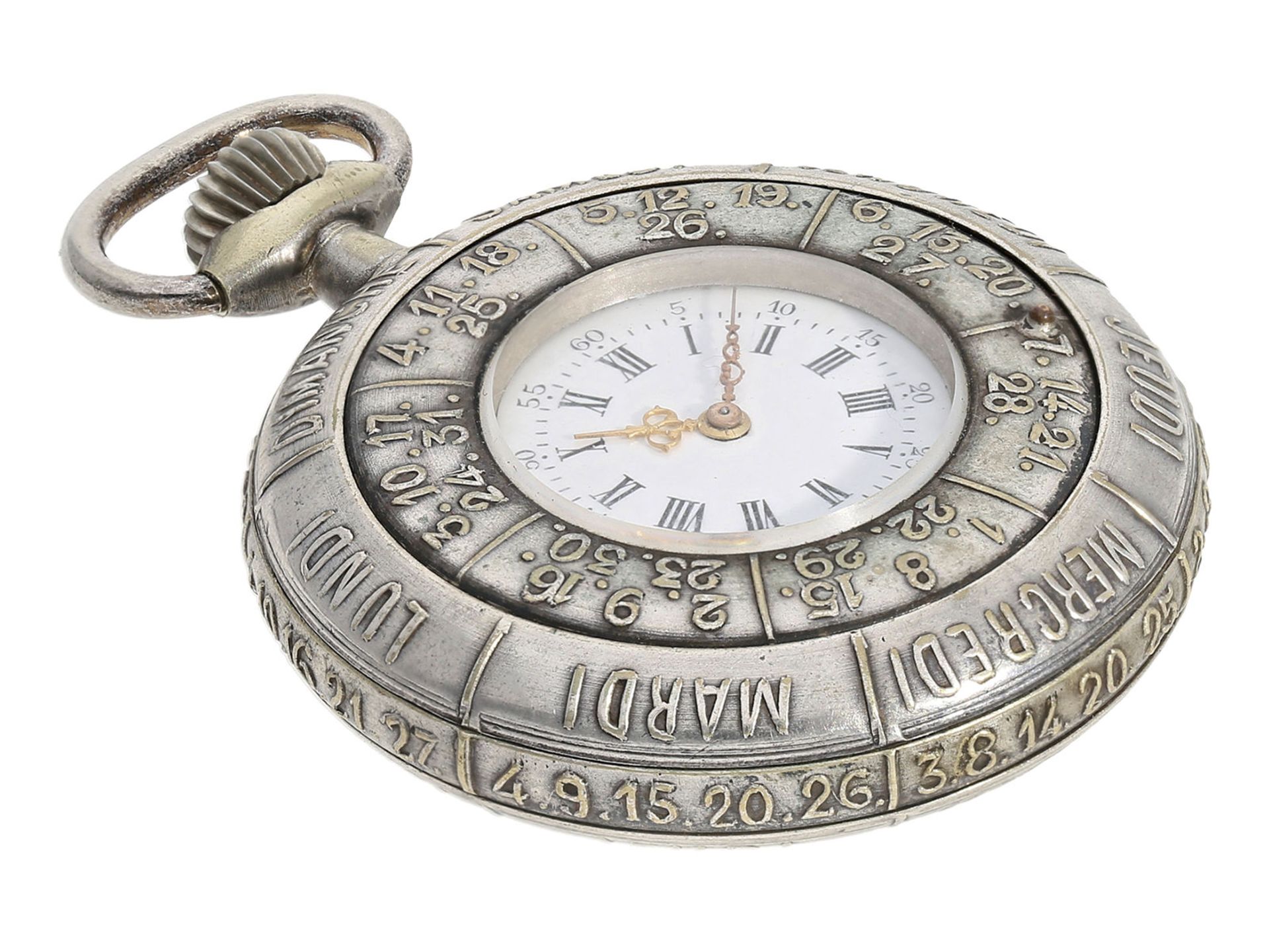 Taschenuhr: sehr seltene Taschenuhr mit beidseitigem, manuellen Jahreskalender, Frankreich um 19 - Image 4 of 5