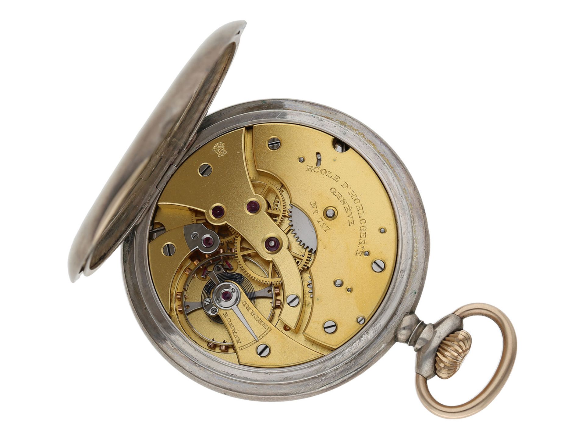 Taschenuhr: exquisite Genfer Schuluhr, Ecole D' Horlogerie Geneve No.717, Ankerchronometer, um 1 - Bild 2 aus 5