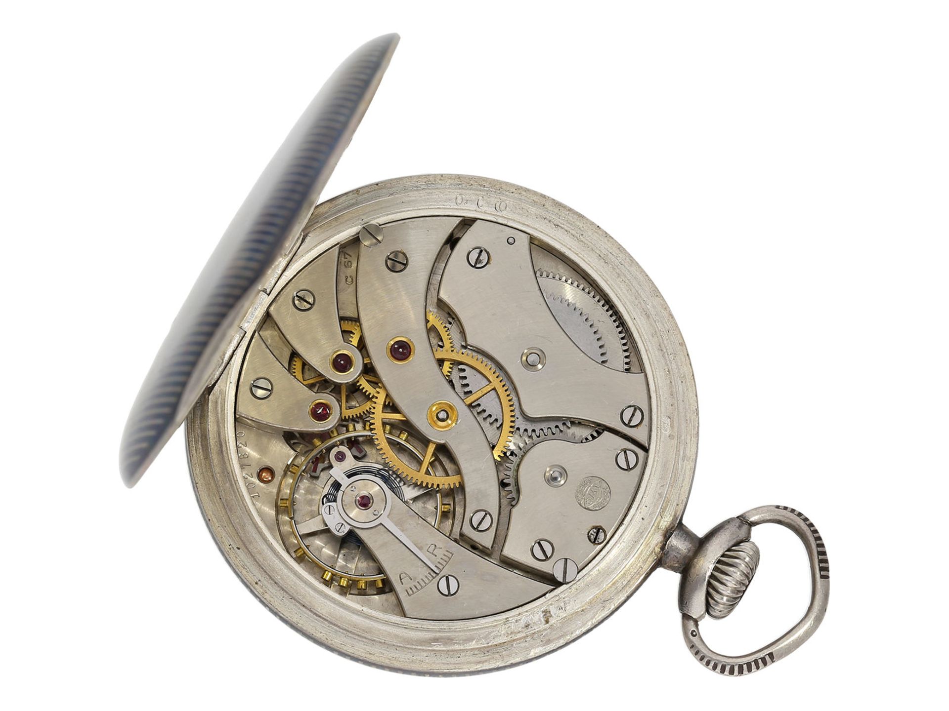 Taschenuhr: äußerst seltene IWC Herrenuhr in Tula-Dekoration mit dazugehöriger Uhrenkette, Do - Bild 2 aus 7