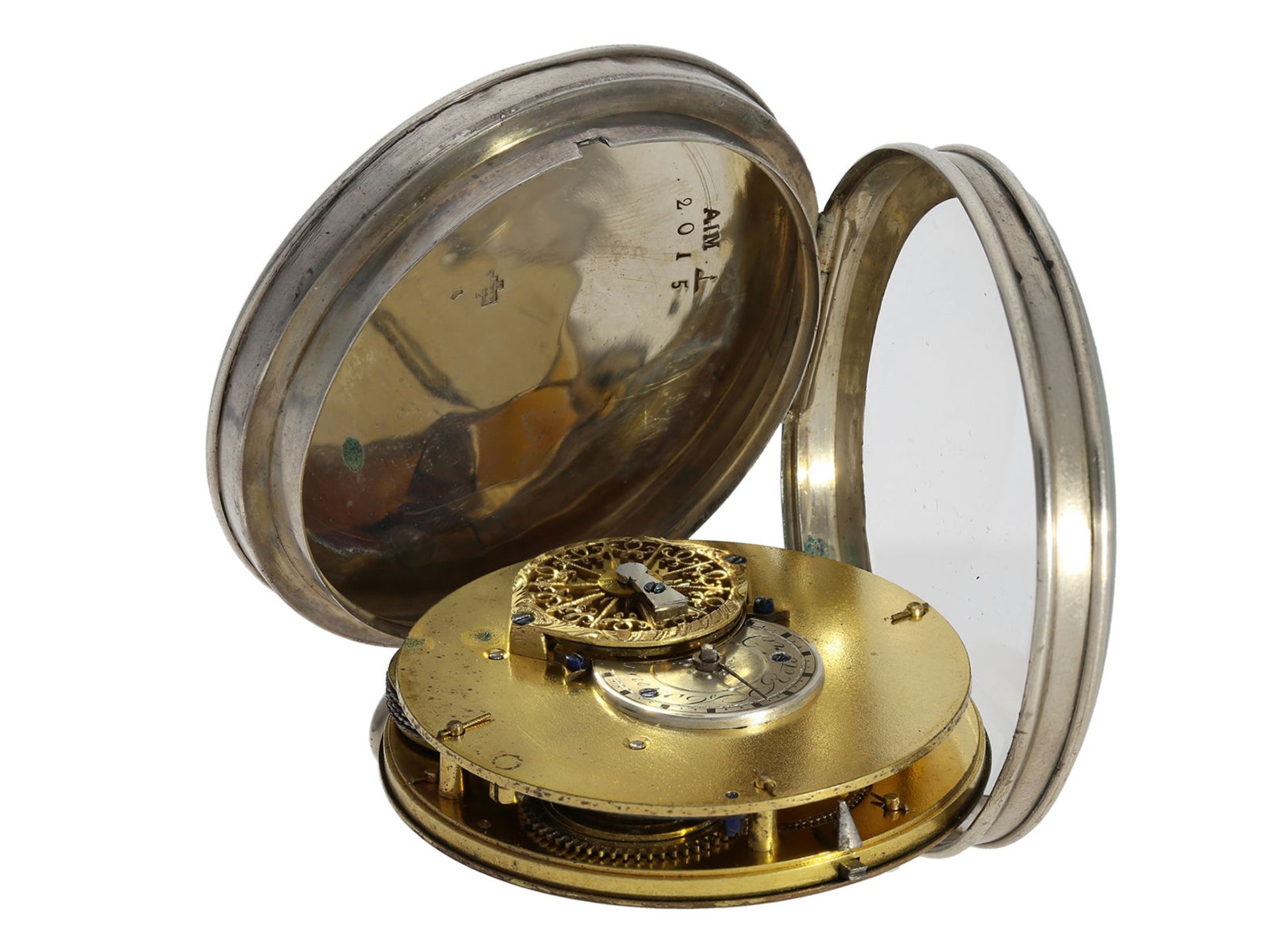 Pocket watch: rare verge watch with calendar and centre seconds, probably France around 1800 - Image 5 of 5