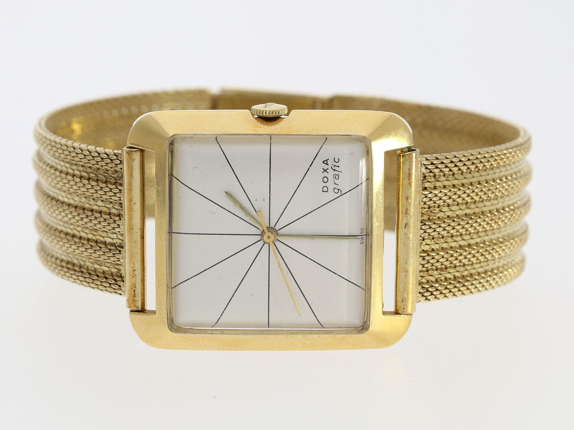 Armbanduhr: ausgefallene 18K Gold Herrenarmbanduhr Doxa "Grafic" mit passendem 14K Gold Armband,