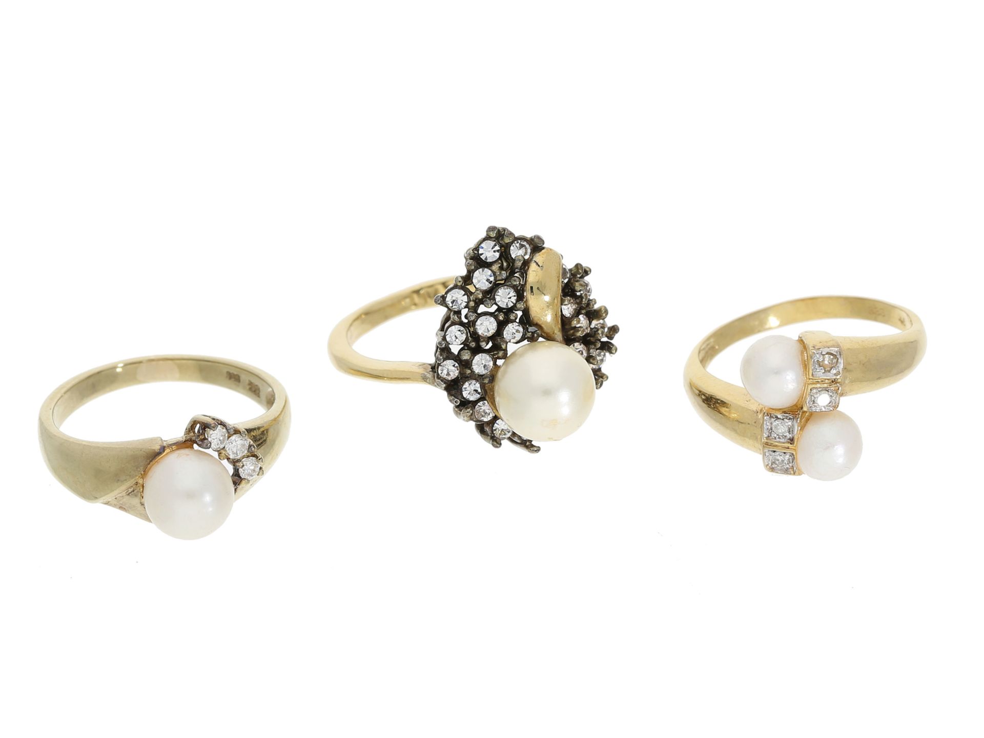 Ring: 2 vintage Goldringe mit Diamant- und Perlbesatz sowie ein Modeschmuck-Ring2 Ring