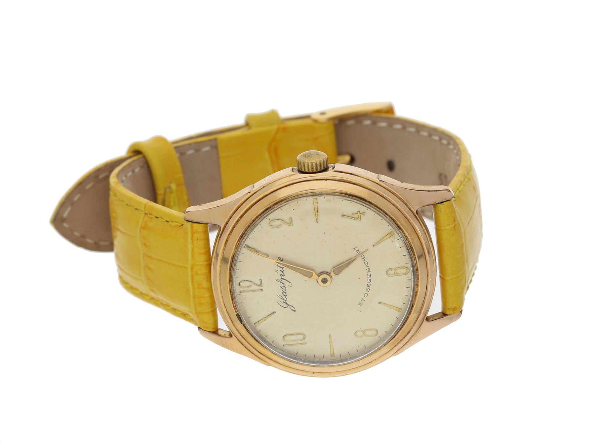 Armbanduhr: vintage Herrenuhr aus Glashütte, vermutlich 50er-JahreCa. Ø34mm, vergold