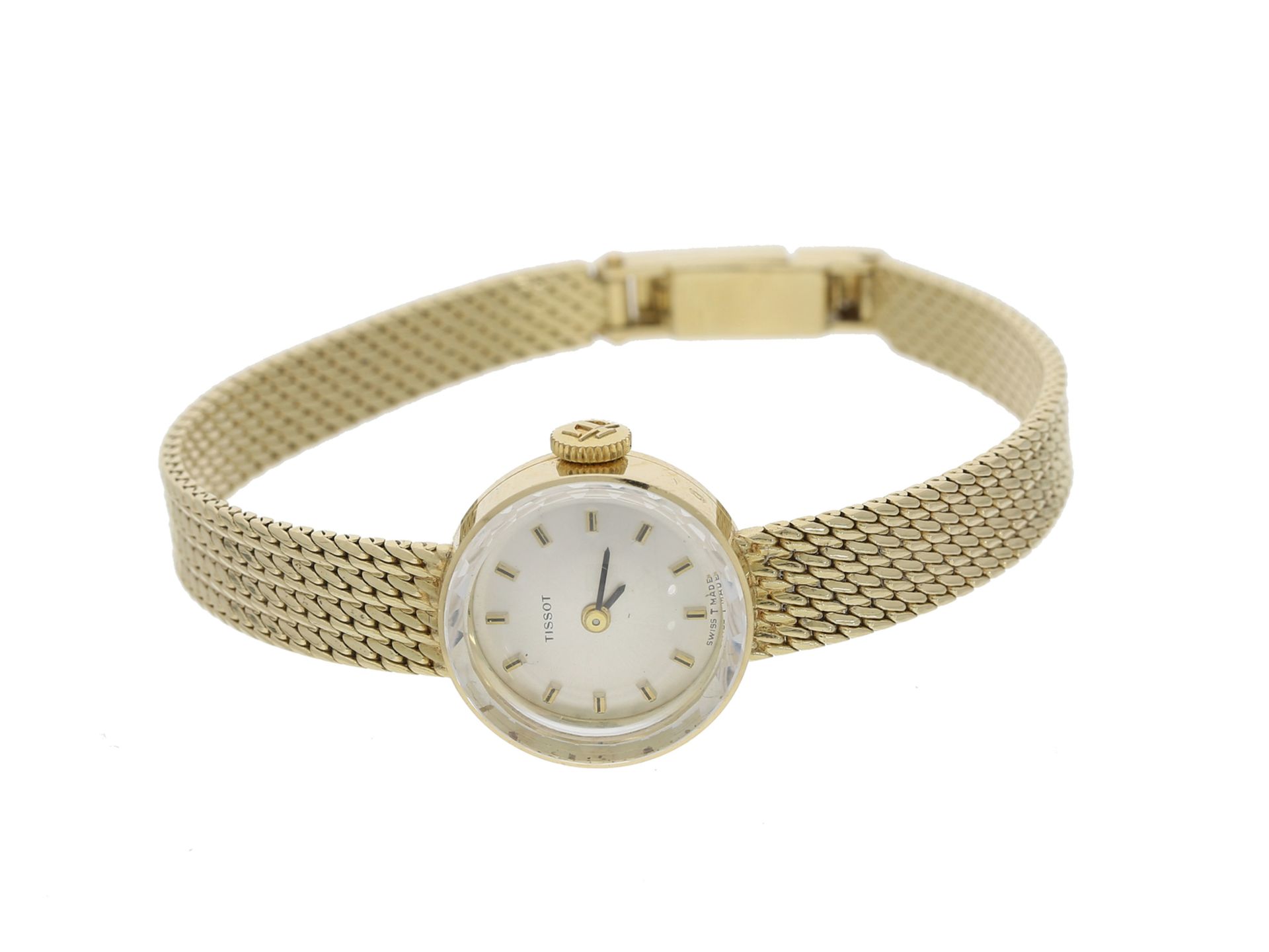 Armbanduhr: goldene vintage Damenuhr der Marke "Tissot", Handaufzug, 14K GoldCa. 16cm