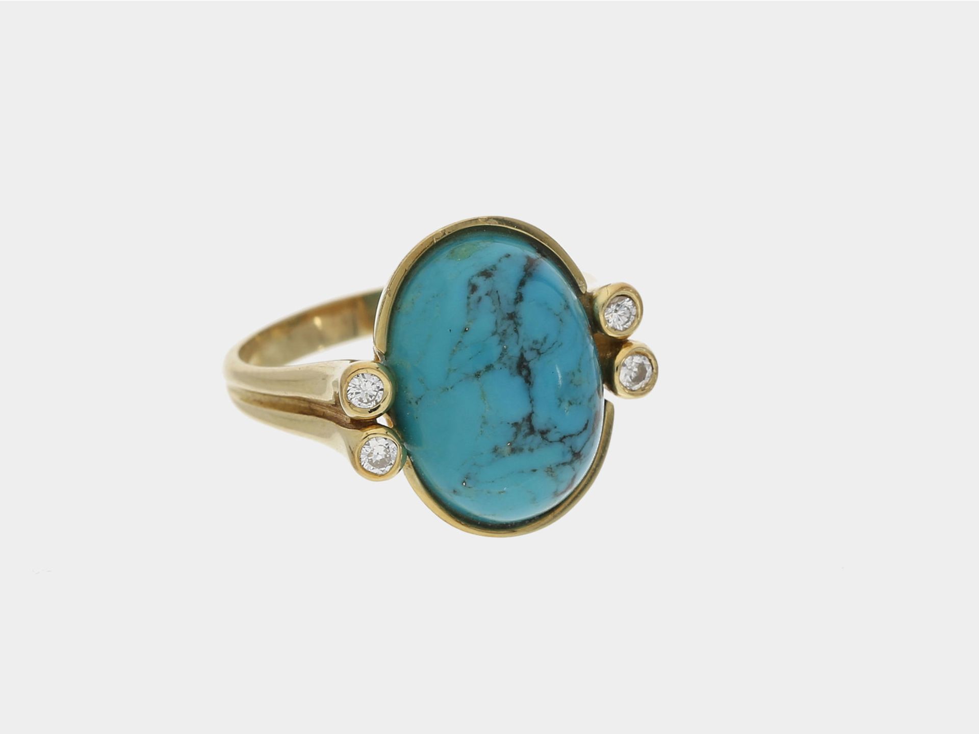 Ring: schöner vintage Ring mit Türkiscabochon und Brillanten, 14K GelbgoldCa. Ø17,5