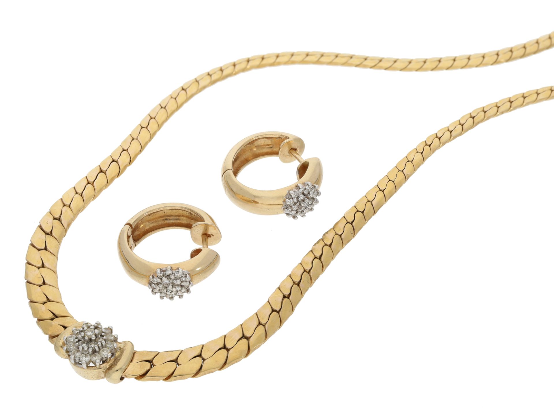 Kette/Collier/Ohrschmuck: dekoratives vintage Schmuck-Set mit Brillanten, 14K Gold1. C