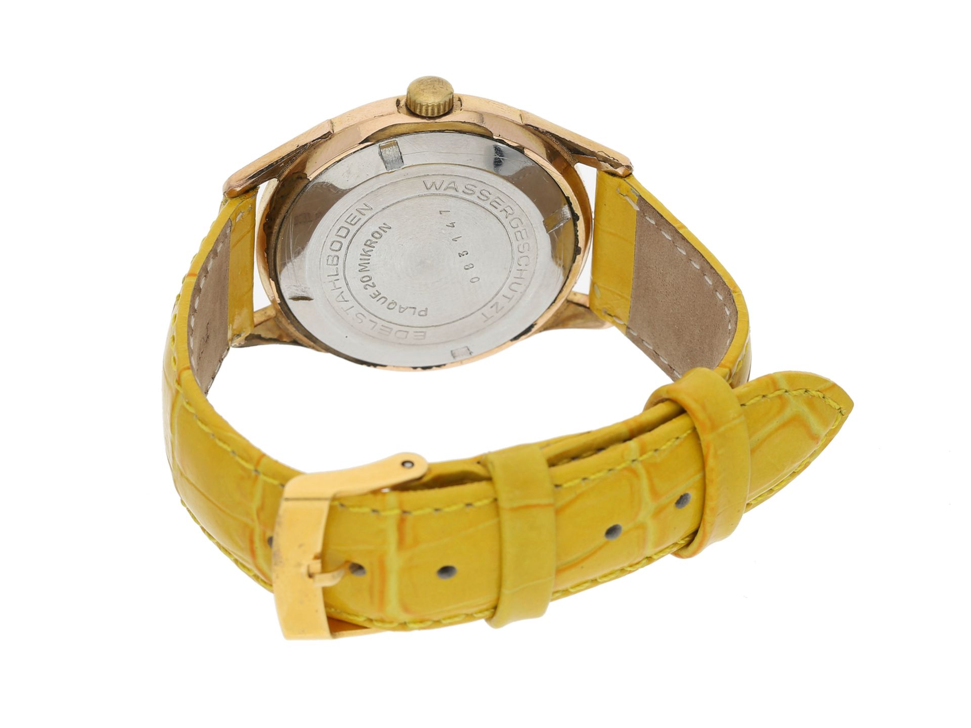 Armbanduhr: vintage Herrenuhr aus Glashütte, vermutlich 50er-JahreCa. Ø34mm, vergold - Bild 2 aus 2