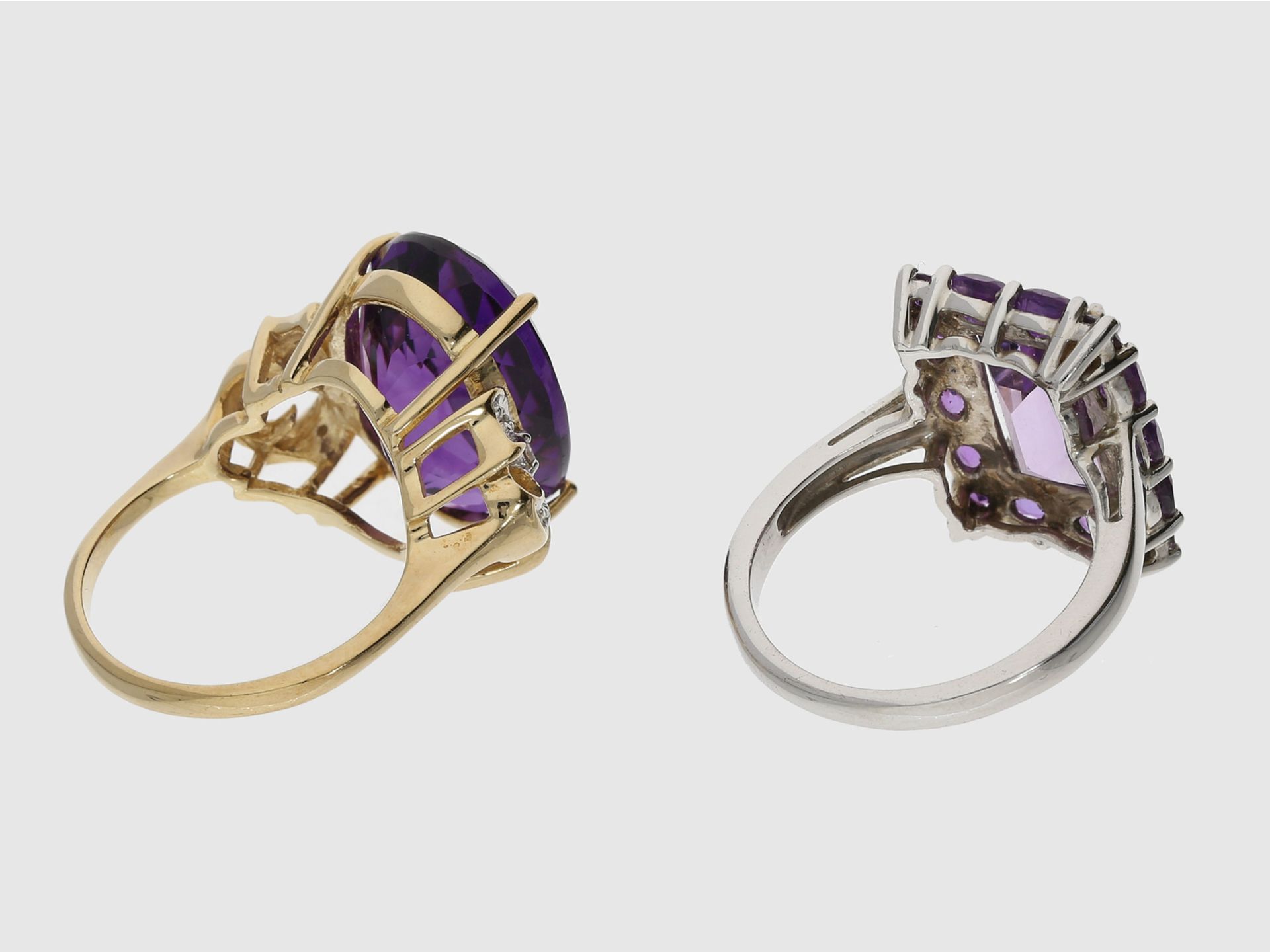 Ring: 2 dekorative vintage Amethystringe, 8K Gold und 925er Silber1. ca. Ø17mm, RG54, - Bild 2 aus 2