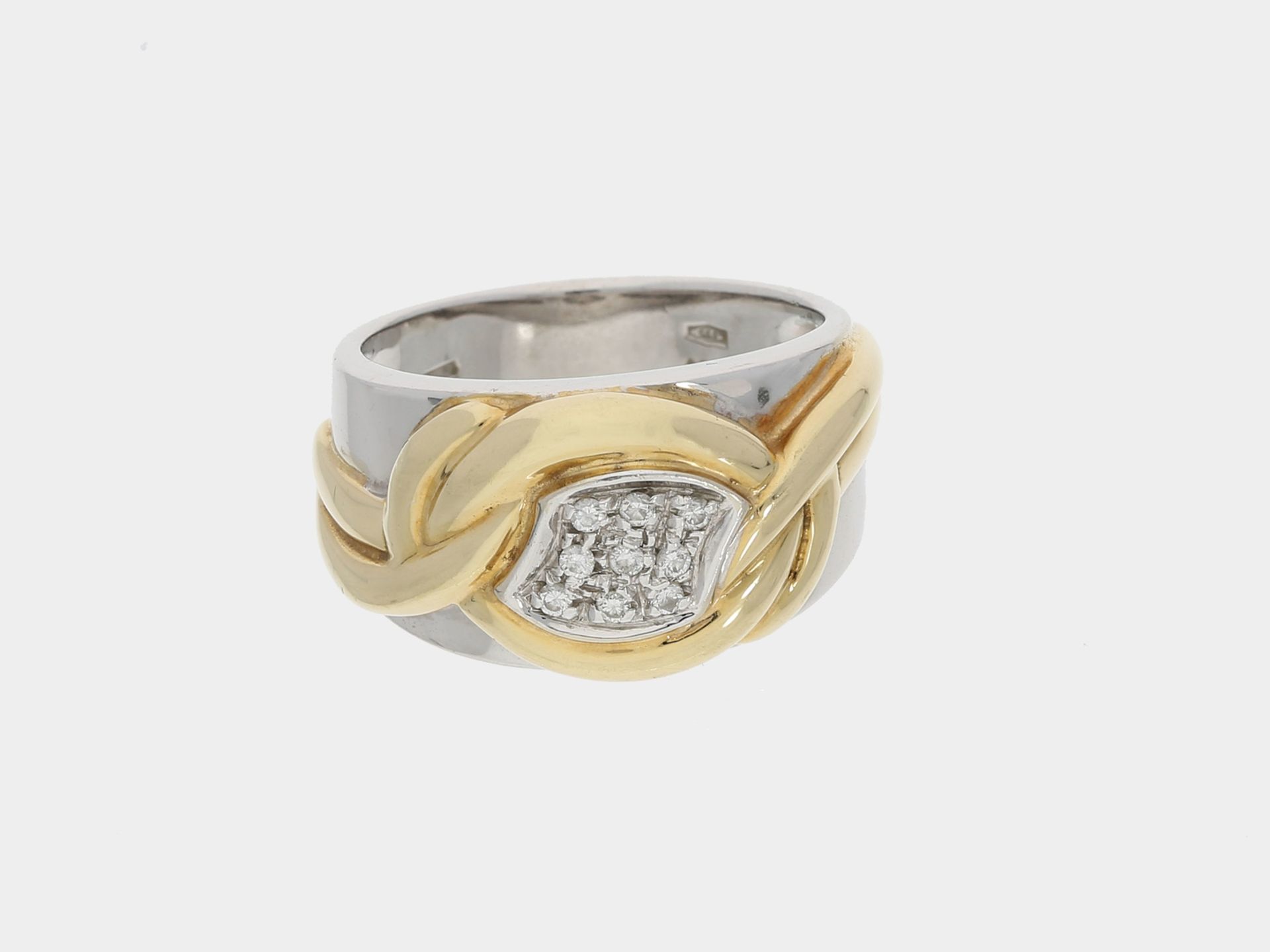 Ring: massiver Brillant-Goldschmiedering in 14K BicolorCa. Ø17,5mm, RG55, ca. 8,8g, 1