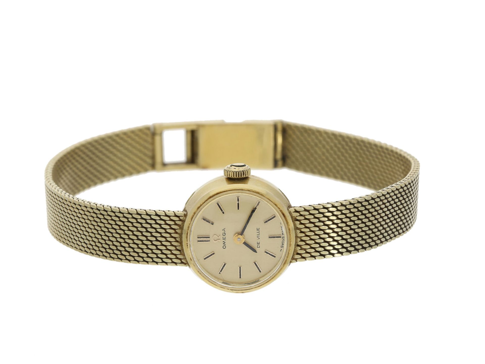 Armbanduhr: goldene vintage Damenuhr Omega De Ville, mit OriginalboxCa. Ø15mm, ca. 26