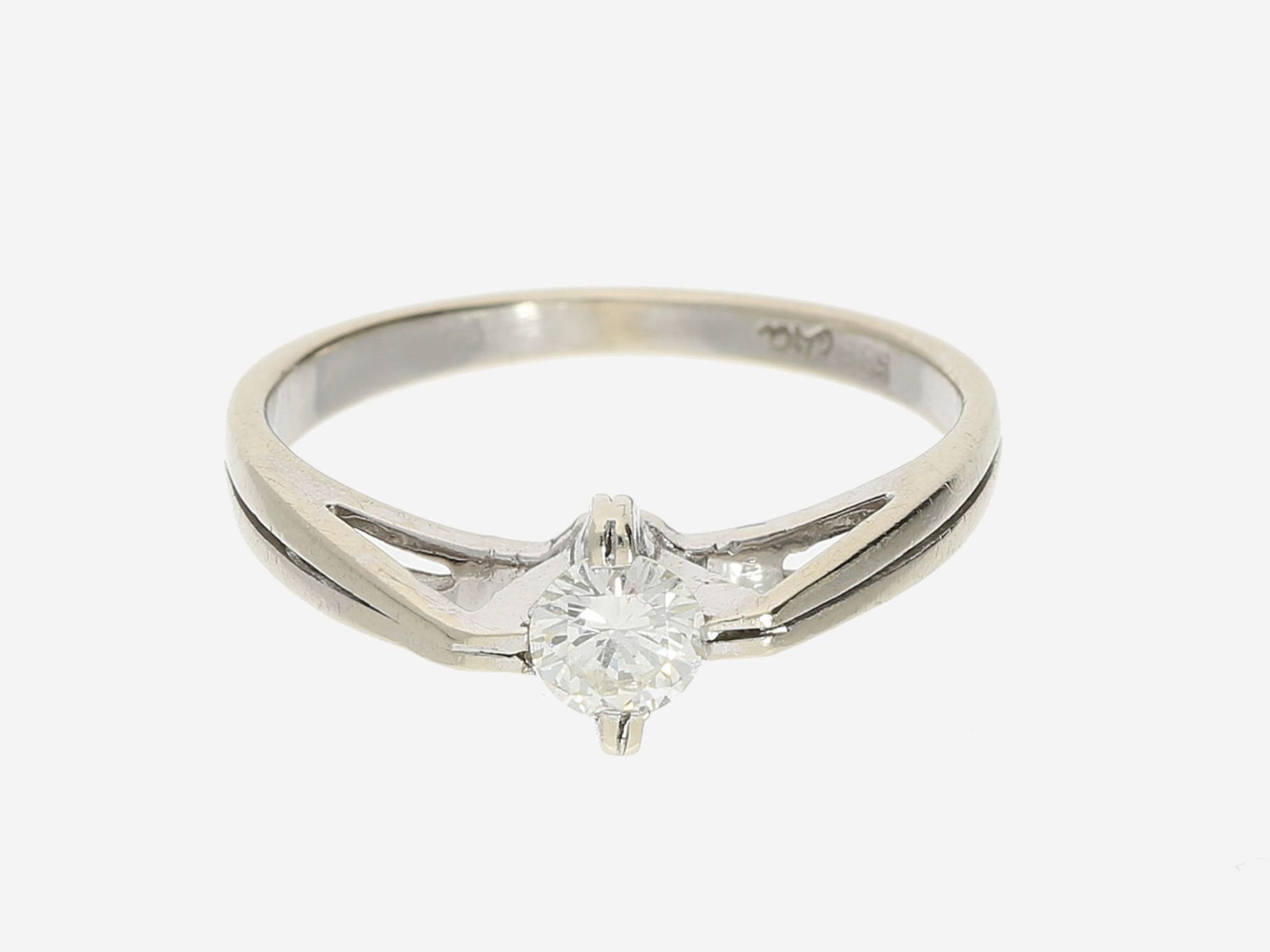 Ring: attraktiver vintage Solitärring mit Brillant, ca. 0,32ct, 14K WeißgoldCa. Ø17