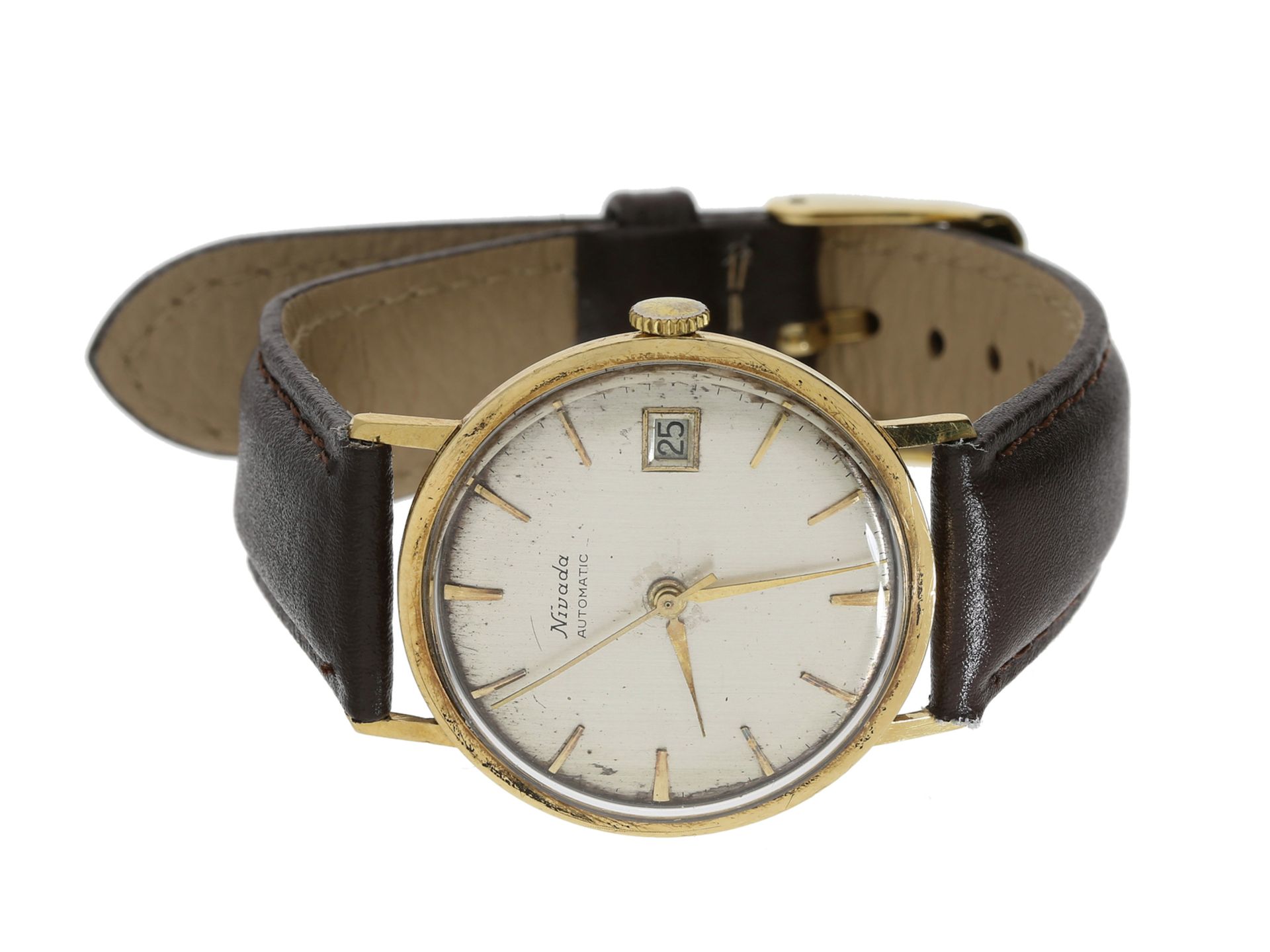 Armbanduhr: goldene vintage Herrenuhr, Nivada Automatic, 50er-JahreCa. Ø33mm, 18K Gol