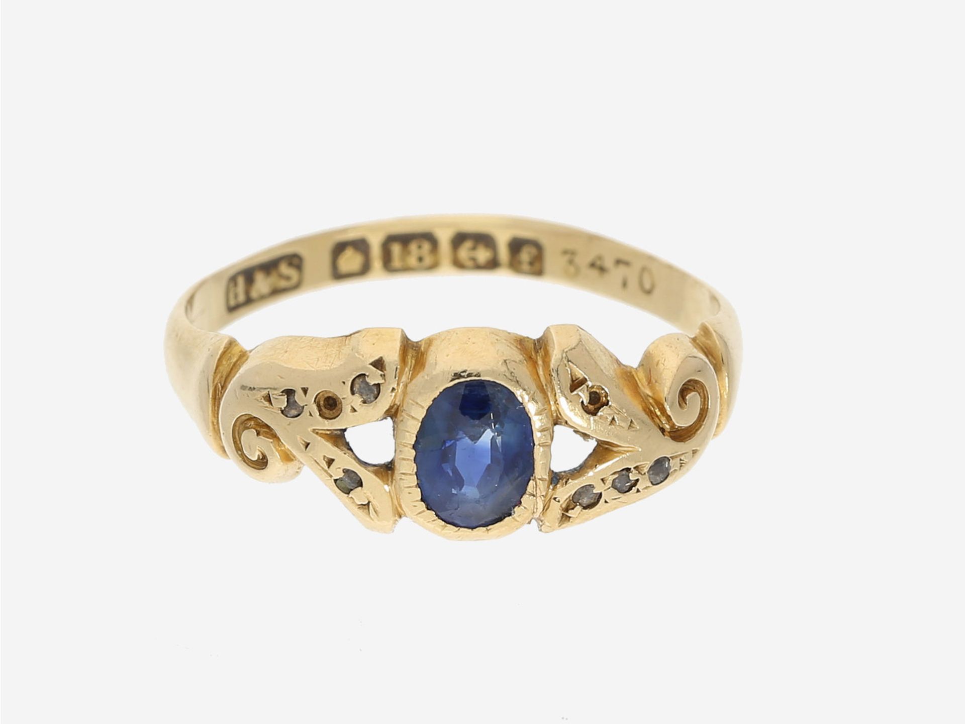 Ring: antiker englischer Saphir/Diamant-GoldschmiederingCa. Ø15,5mm, RG49, ca. 2,4g,