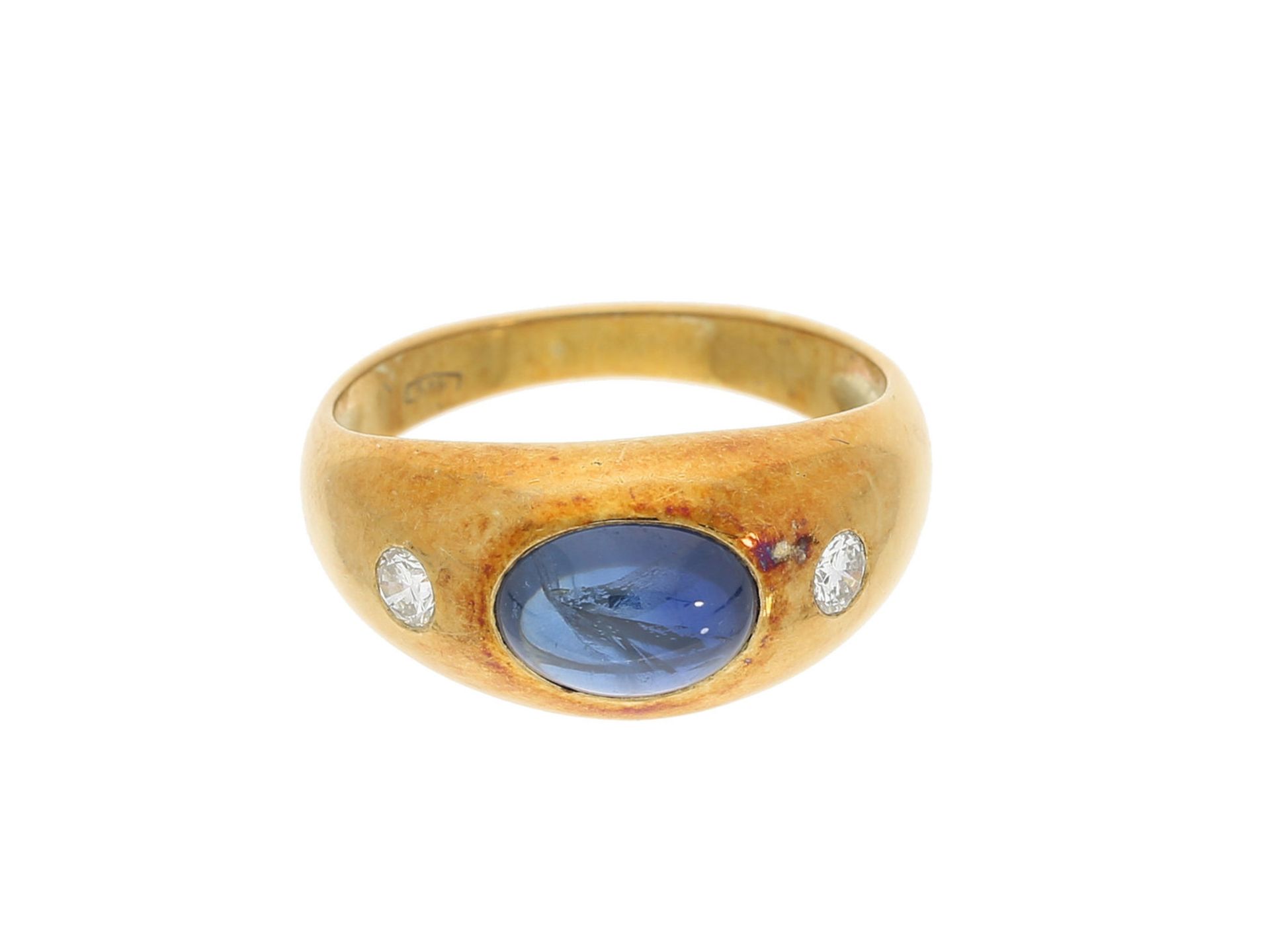 Ring: klassischer vintage Bandring mit Saphir-/Brillantbesatz, 14K GoldCa. Ø16,5mm, R