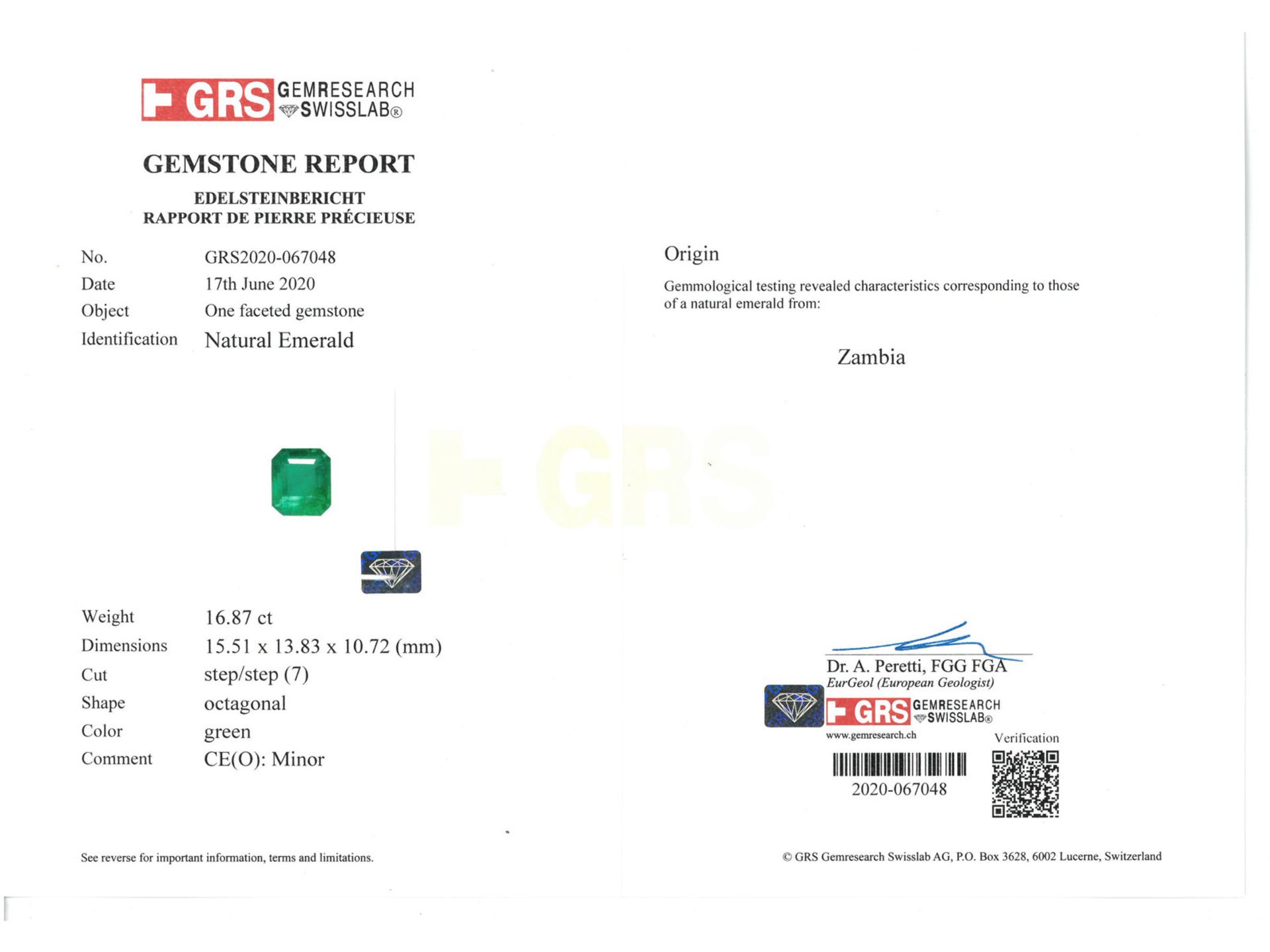 Smaragd: natürlicher, sehr wertvoller Smaragd im Emerald-Cut, 16,87ct, mit GRS Gemstone Report aus d - Image 3 of 3