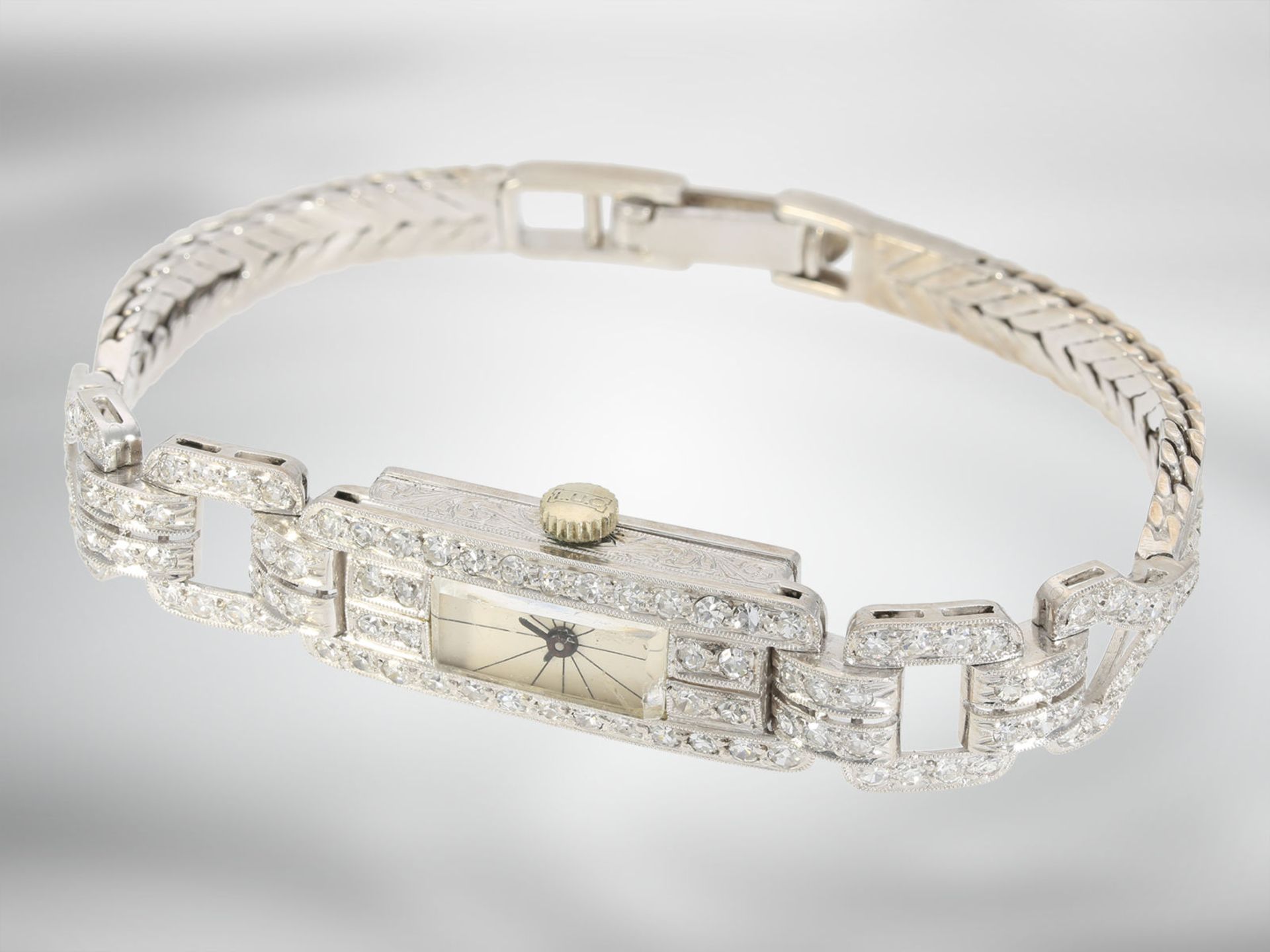 Armbanduhr: luxuriöse Damenuhr aus der Zeit des Art déco, Marke Chopard, Platin, hochwertiger Diaman - Bild 2 aus 4