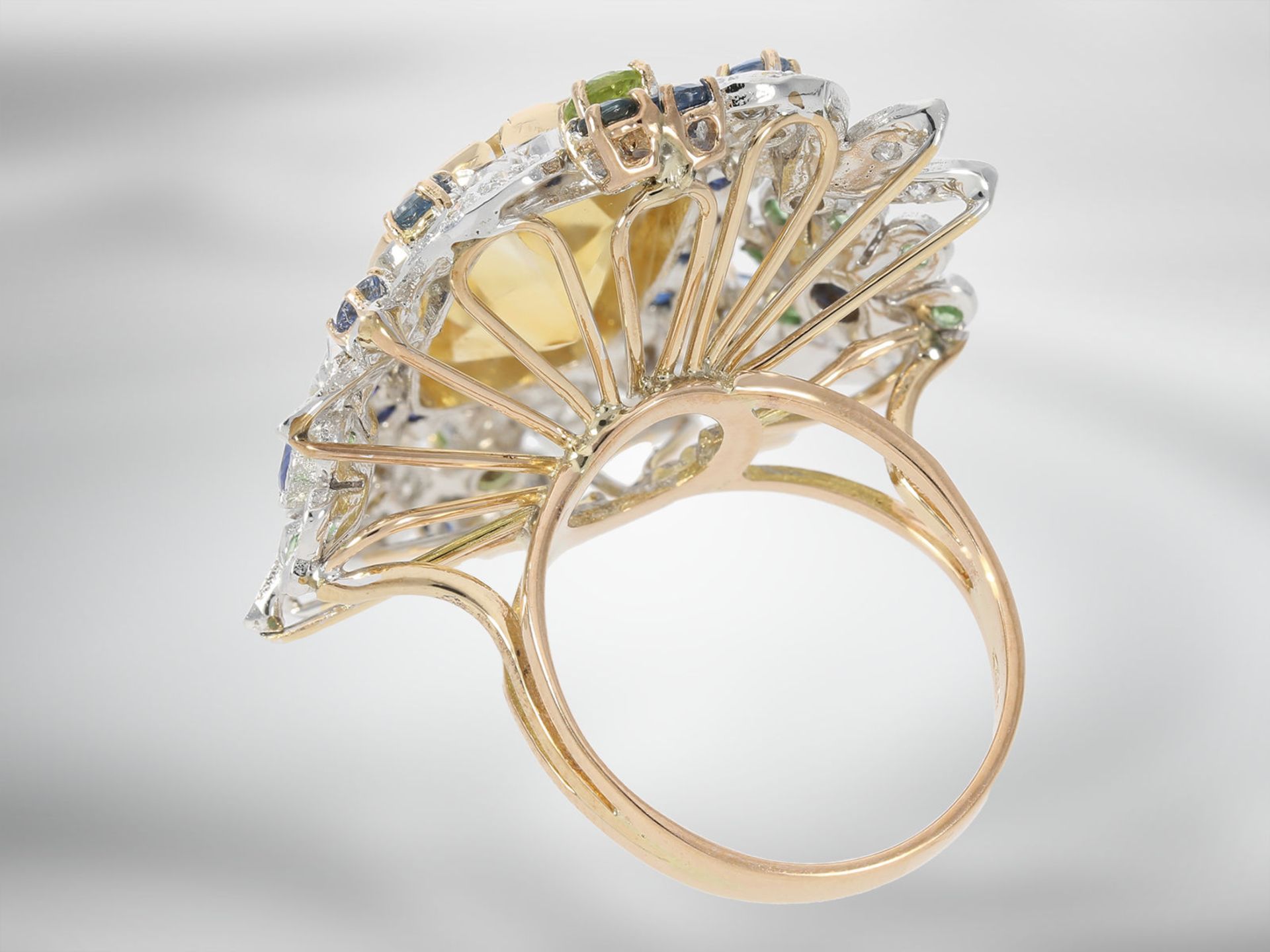 Ring: extravaganter italienischer Designer-Ring mit Citrin, Saphiren und Brillanten, insgesamt ca. 1 - Bild 5 aus 5