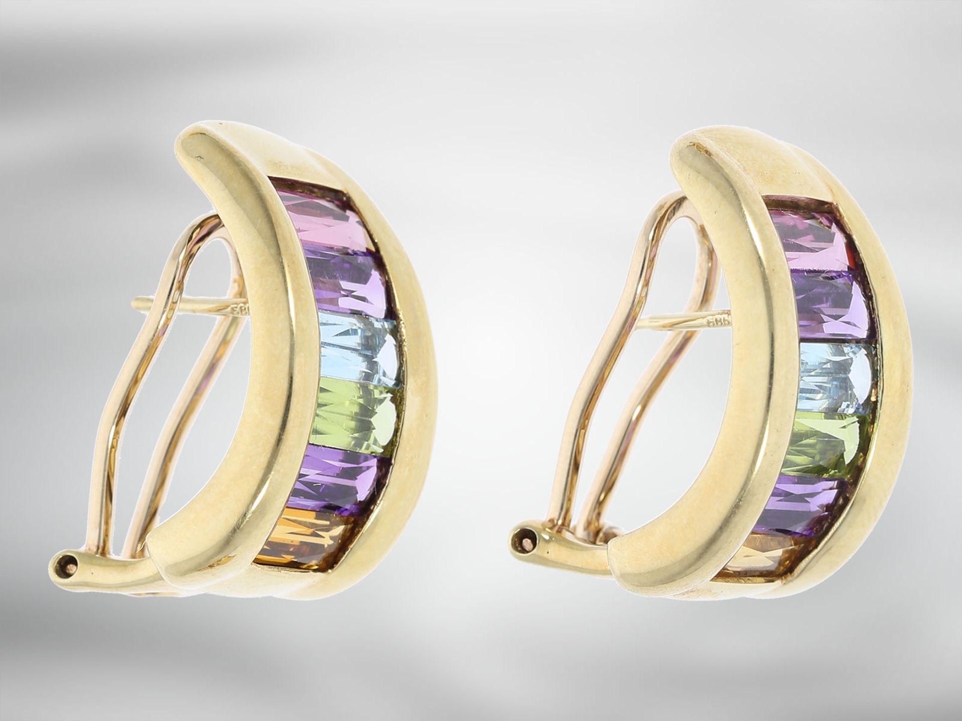 Ohrschmuck/Ring: dekoratives multicolor Schmuckset mit Farbsteinen, 14K Gelbgold - Image 4 of 5