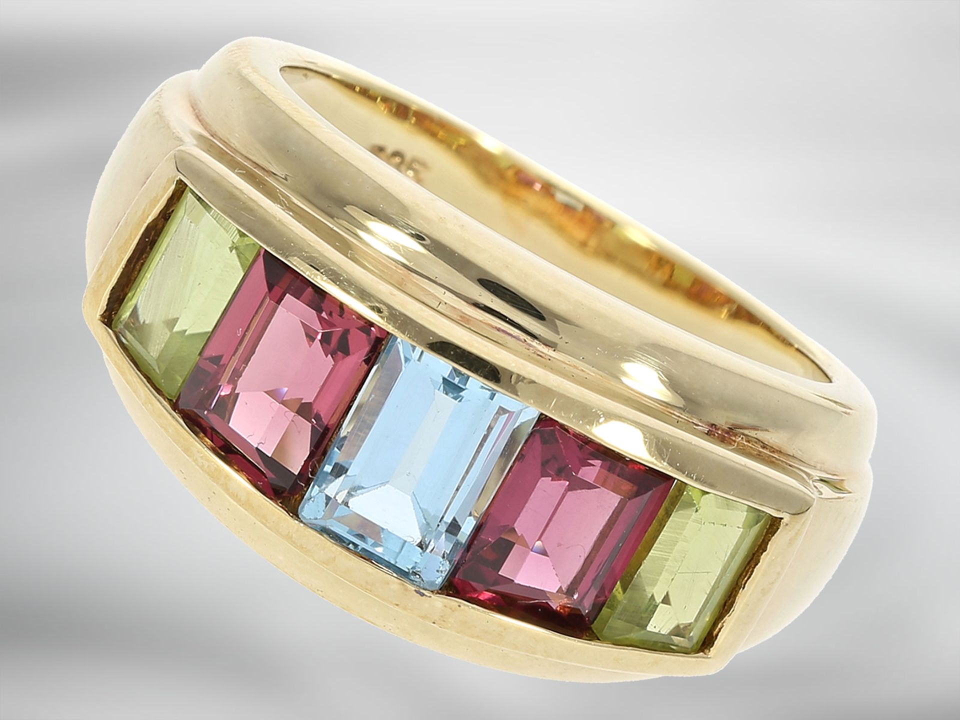 Ohrschmuck/Ring: dekoratives multicolor Schmuckset mit Farbsteinen, 14K Gelbgold - Image 2 of 5