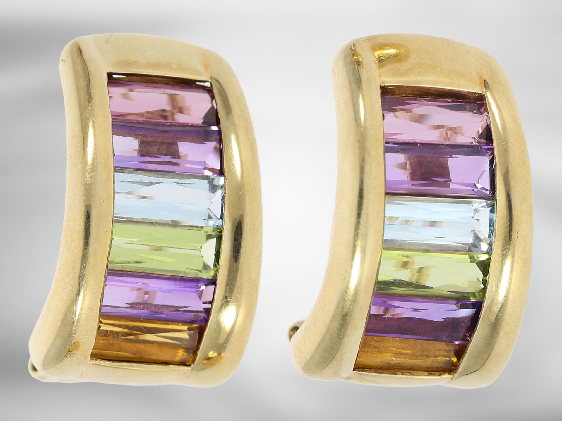 Ohrschmuck/Ring: dekoratives multicolor Schmuckset mit Farbsteinen, 14K Gelbgold - Image 3 of 5