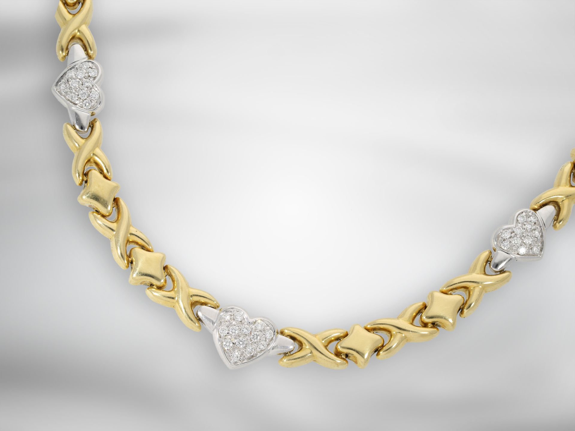 Kette/Collier: goldenes, ausgefallenes Goldschmiedecollier mit Brillantbesatz, Handarbeit Hofjuwelie