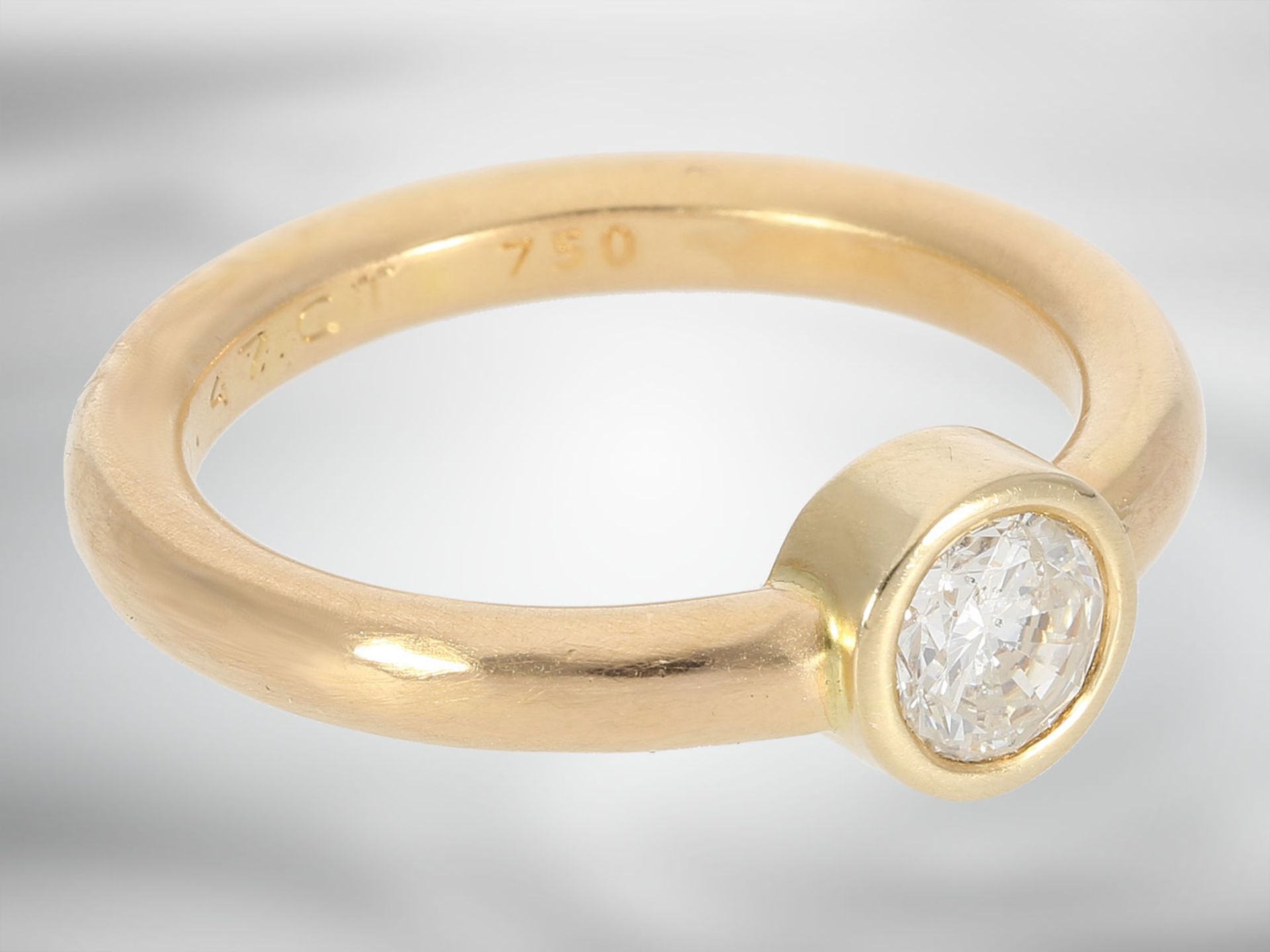 Ring: eleganter handgefertigter Solitär/Brillantring ca. 0,47ct, 18K Gelbgold, Goldschmiedehandarbei - Image 3 of 3