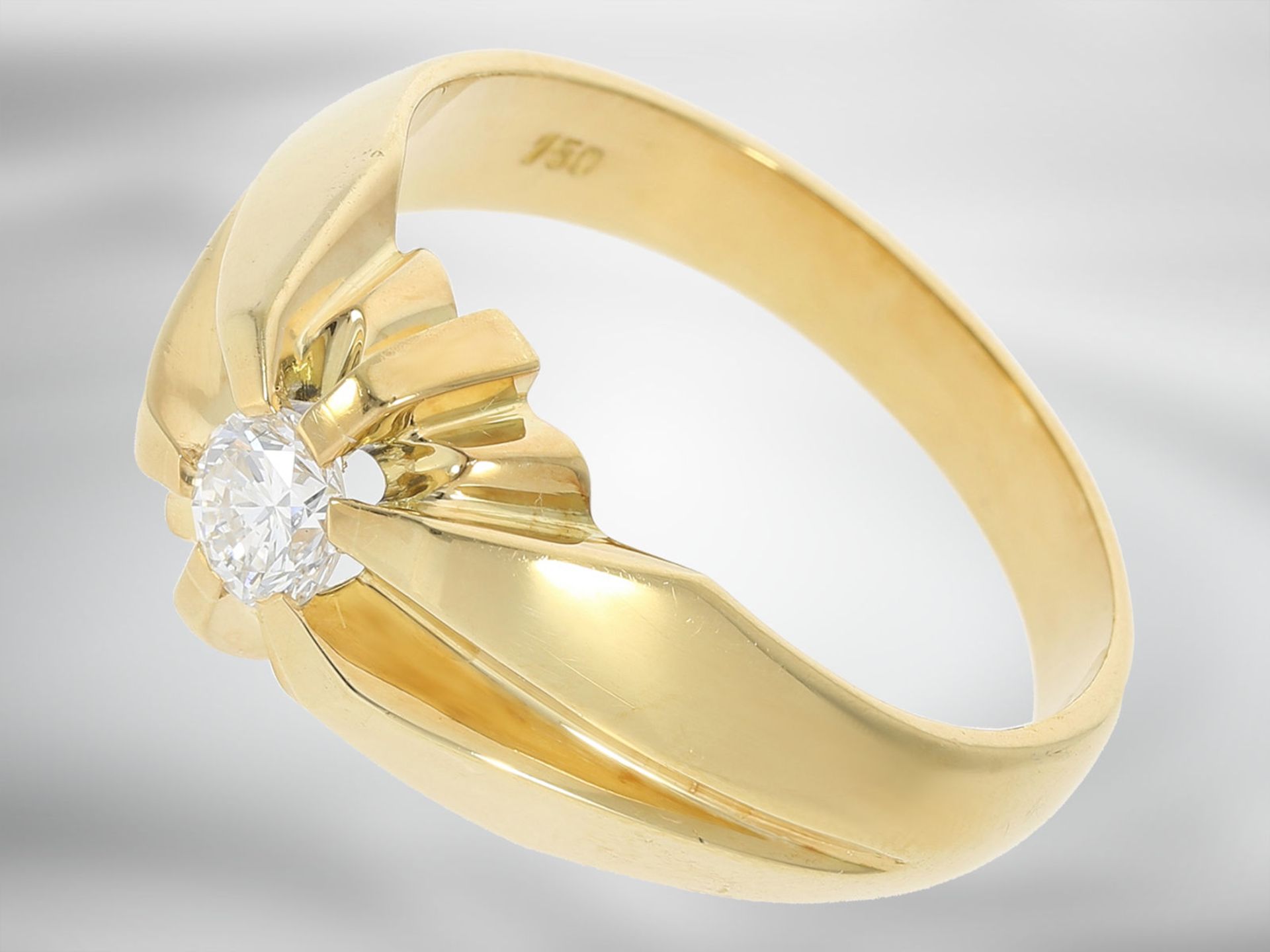 Ring: dekorativer vintage Solitär/Brillantring, ca. 0,39ct, 18K Gelbgold - Image 3 of 3