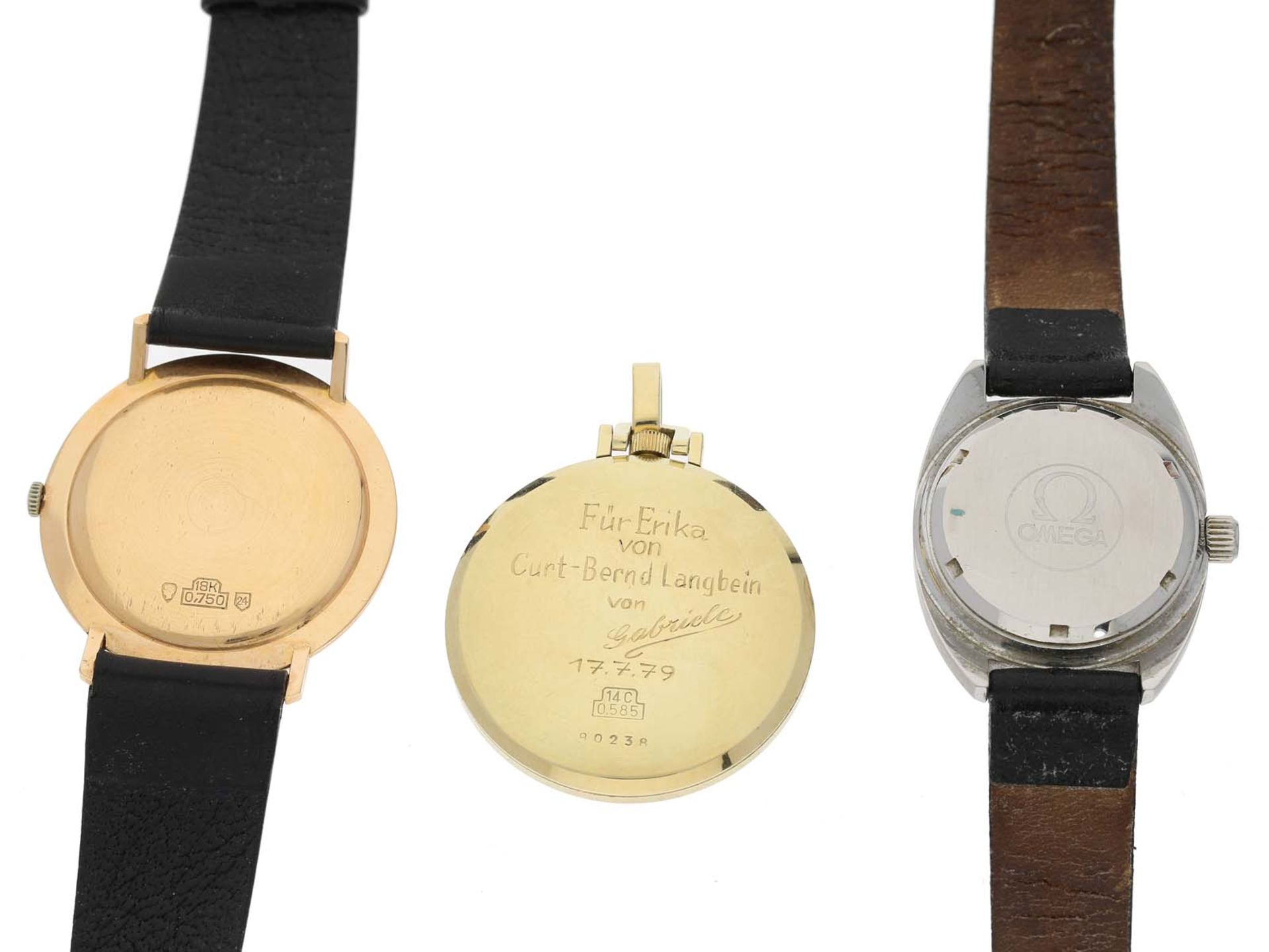 Armbanduhren: Konvolut von 2 vintage Armbanduhren sowie einer Anhängeuhr, Stahl/14K/18KGold - Image 2 of 2