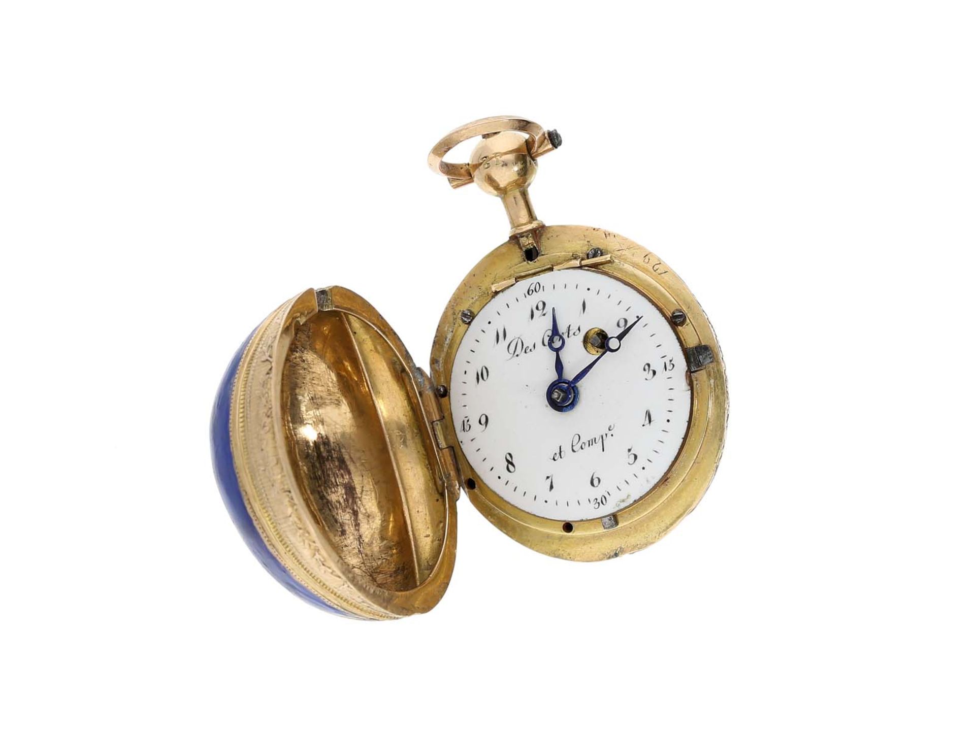 Anhängeuhr/Formuhr: seltene Genfer Formuhr 'Melone', signiert Des Arts et Comp. Geneve, ca.1820 - Bild 2 aus 3