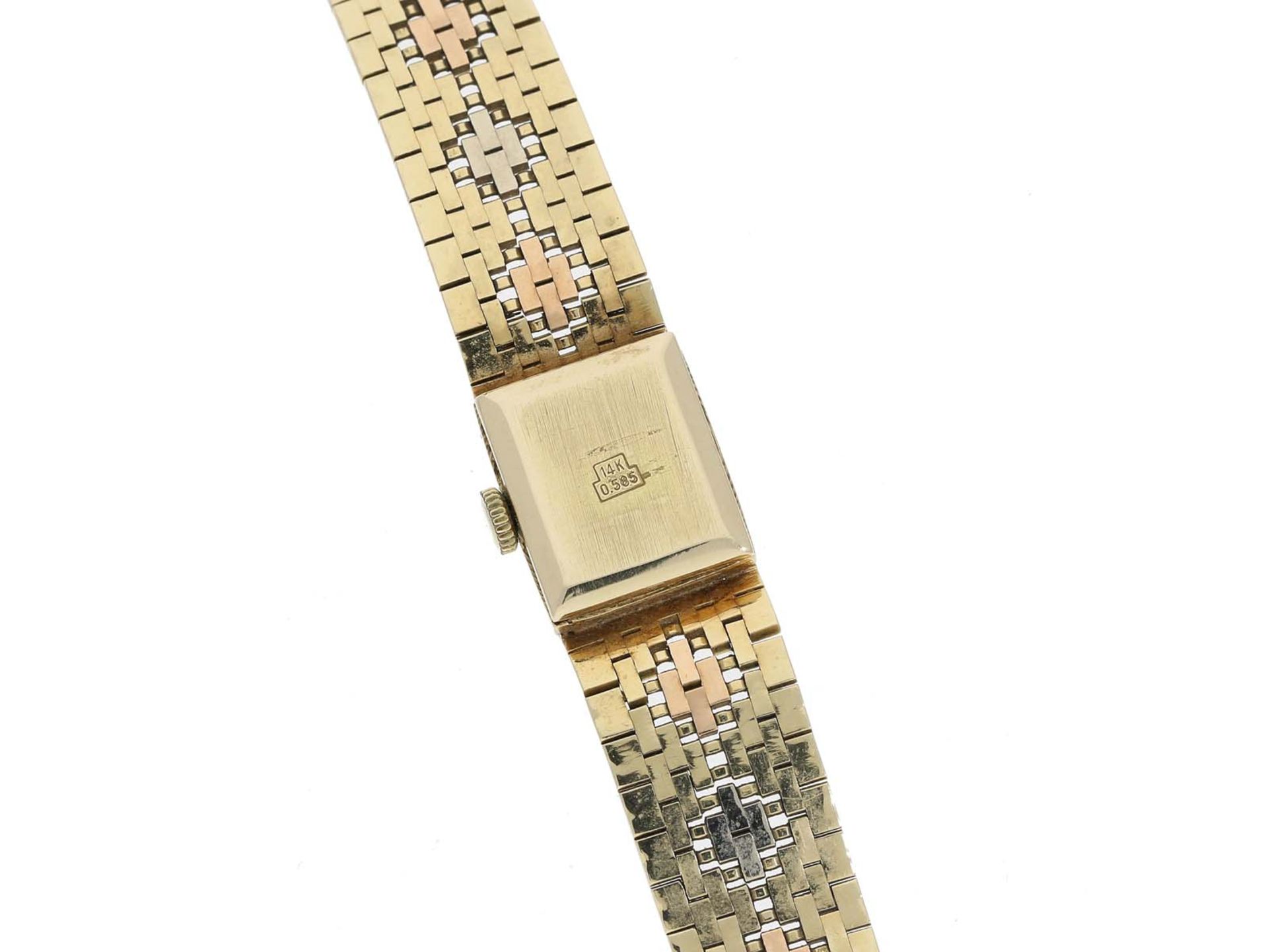 Armbanduhr: ausgefallene, goldene vintage Damenuhr der Marke 'Nava', 14K Gold, Tricolor - Image 2 of 2