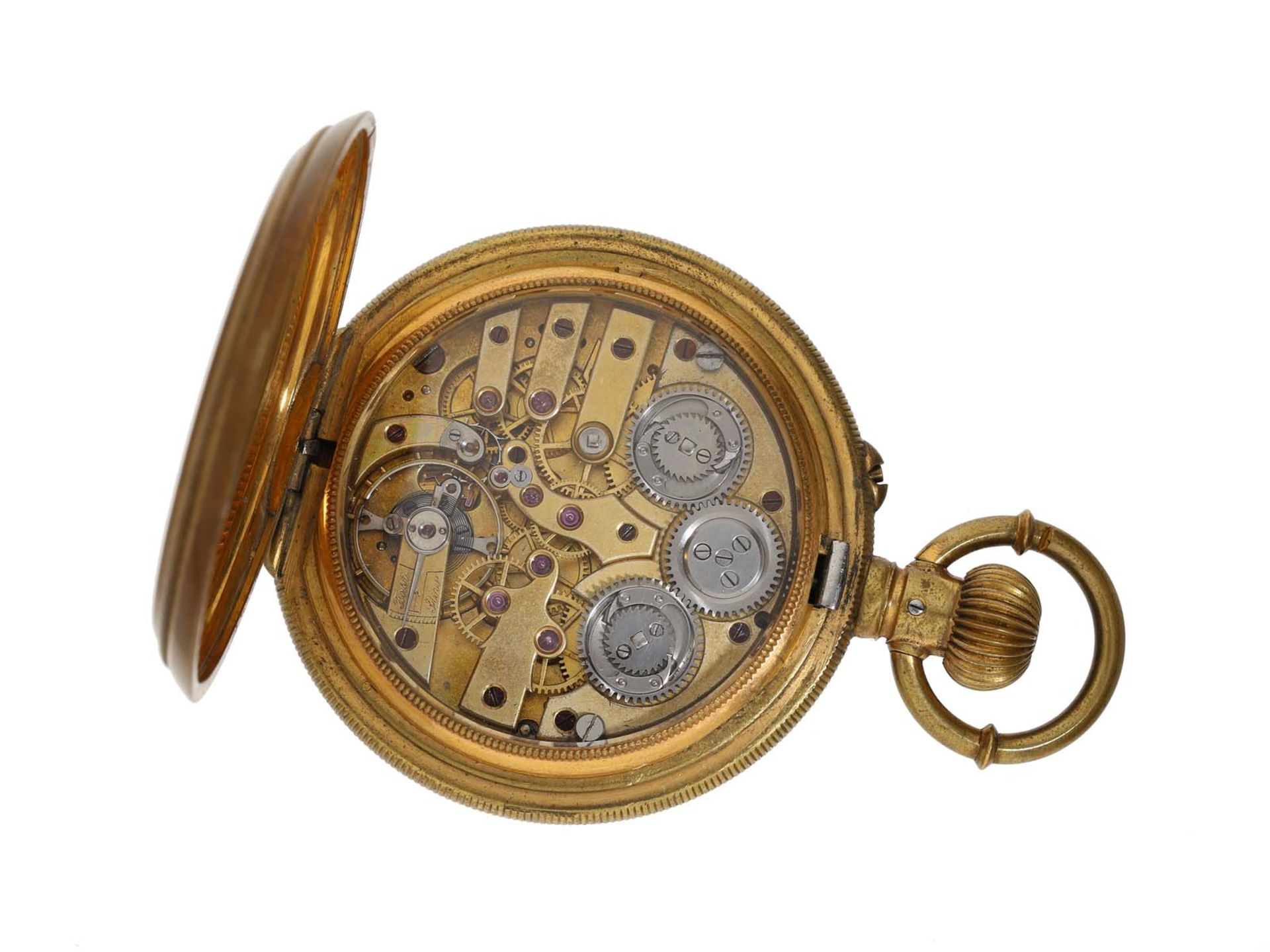 Taschenuhr: hochfeine Taschenuhr mit Seconde Morte und Tandem-Aufzug, ca. 1870 - Image 3 of 3