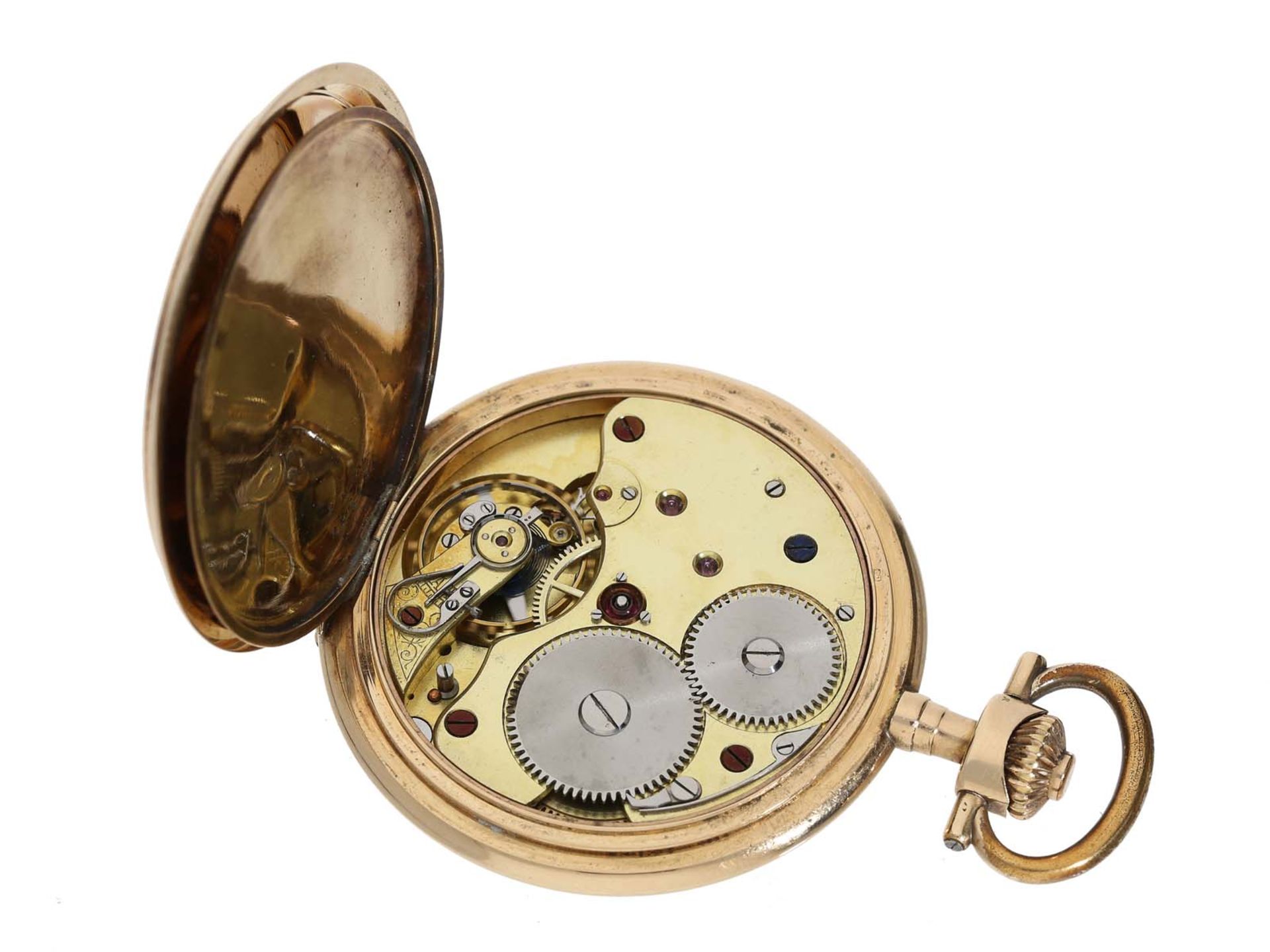 Taschenuhr: dekorative Goldsavonnette mit Präzisionsankerwerk in Glashütter Stil, Janus Schweiz um 1 - Image 3 of 3