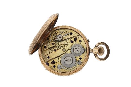 Taschenuhr: goldene Damenuhr, um 1900, und seltene goldene Uhrenkette mit goldenem Kompass, ca.1900 - Bild 3 aus 3