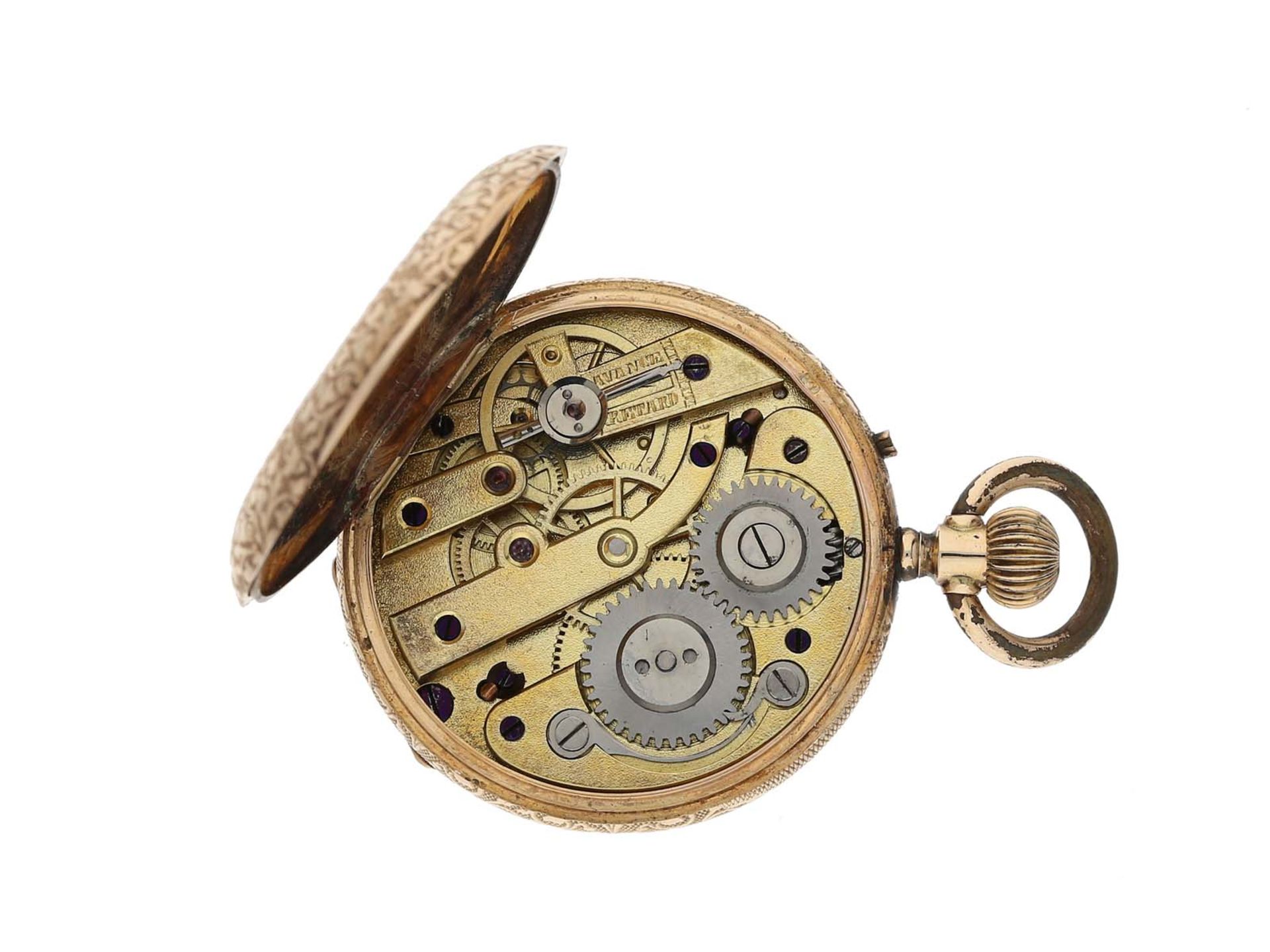 Taschenuhr: goldene Damenuhr, um 1900, und seltene goldene Uhrenkette mit goldenem Kompass, ca.1900 - Bild 3 aus 3