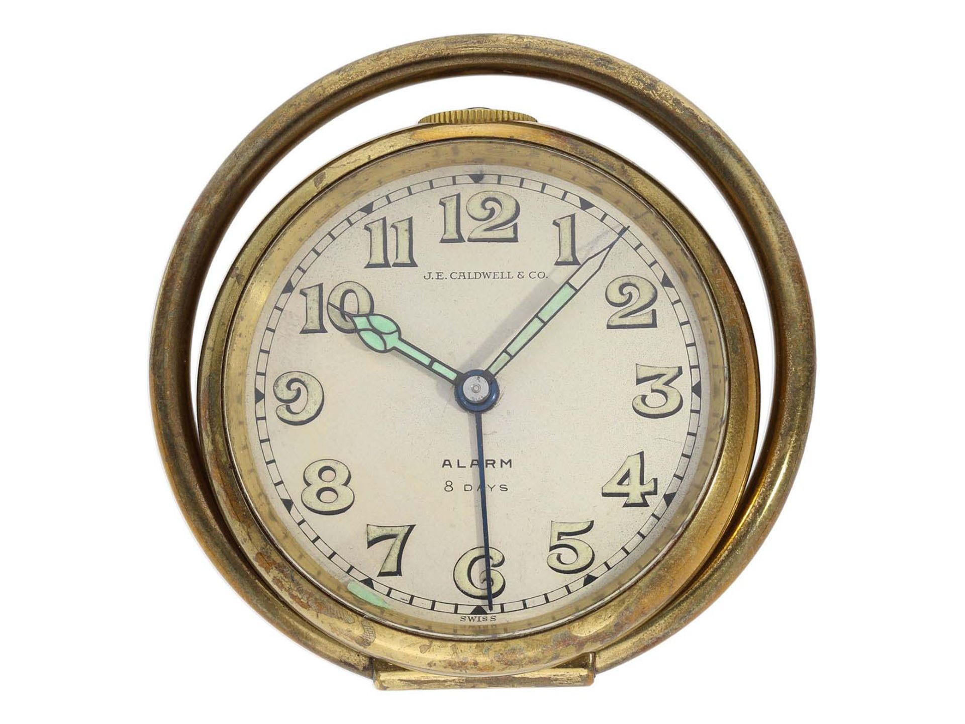 Tischuhr/Reiseuhr: Art déco Reiseuhr mit 8-Tage-Werk und Wecker, J.E. Caldwell & Co. Philadelphia - Bild 3 aus 6